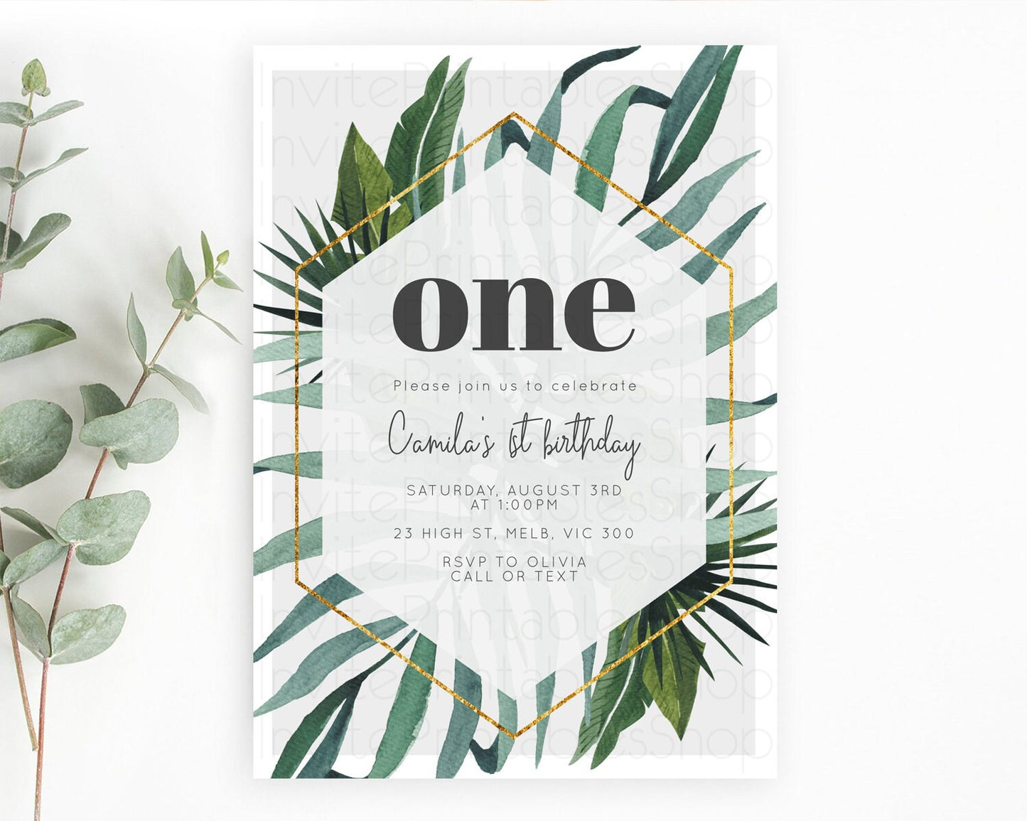 Tropical Invitation Tropical Birthday Invitation Tropical Floral Invitation Palm Leaf Fern Invite Frangipani White Orchid Invitation D11045