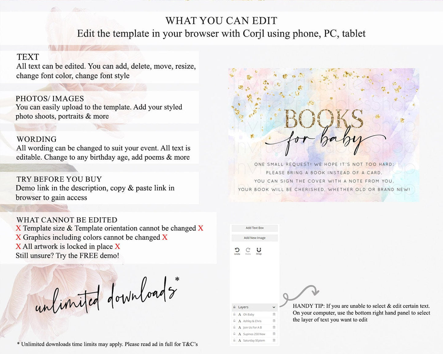 Pastel Books For Baby Card Pastel Rainbow Book Insert Colorful Ombre Watercolor Book Card Confetti Glitter Baby Book Poem Request D10605