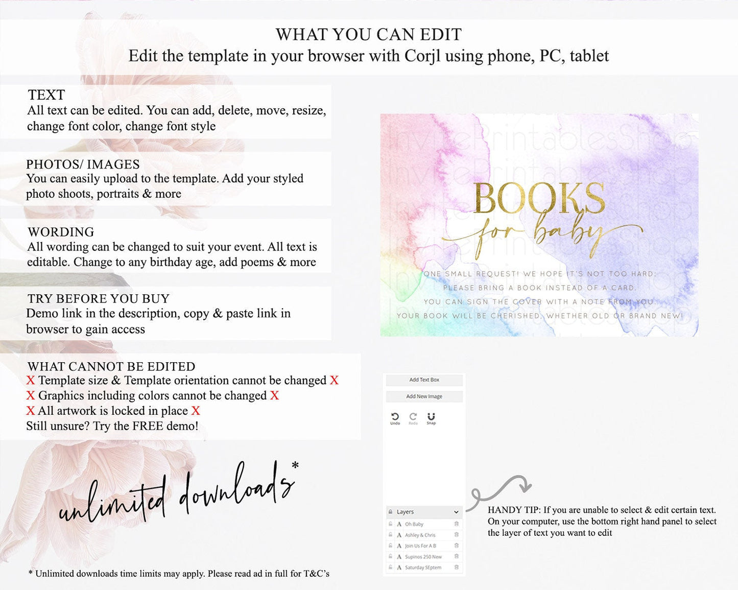 Pastel Books For Baby Card Pastel Rainbow Book Insert Colorful Ombre Watercolor Book Card Confetti Glitter Baby Book Poem Request D10215
