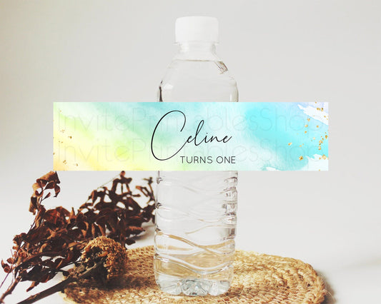 Editable Pastel Water Label Template Pastel Ombre Rainbow Watercolor Colorfu