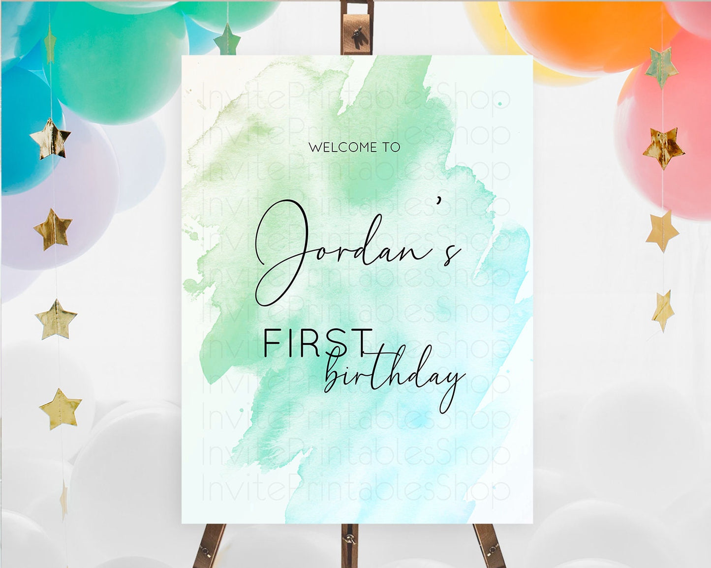 Green Welcome Sign Green Watercolor Welcome Board Pastel Green Party Décor Splash Welcome Poster First Birthday Welcome Sign D10166