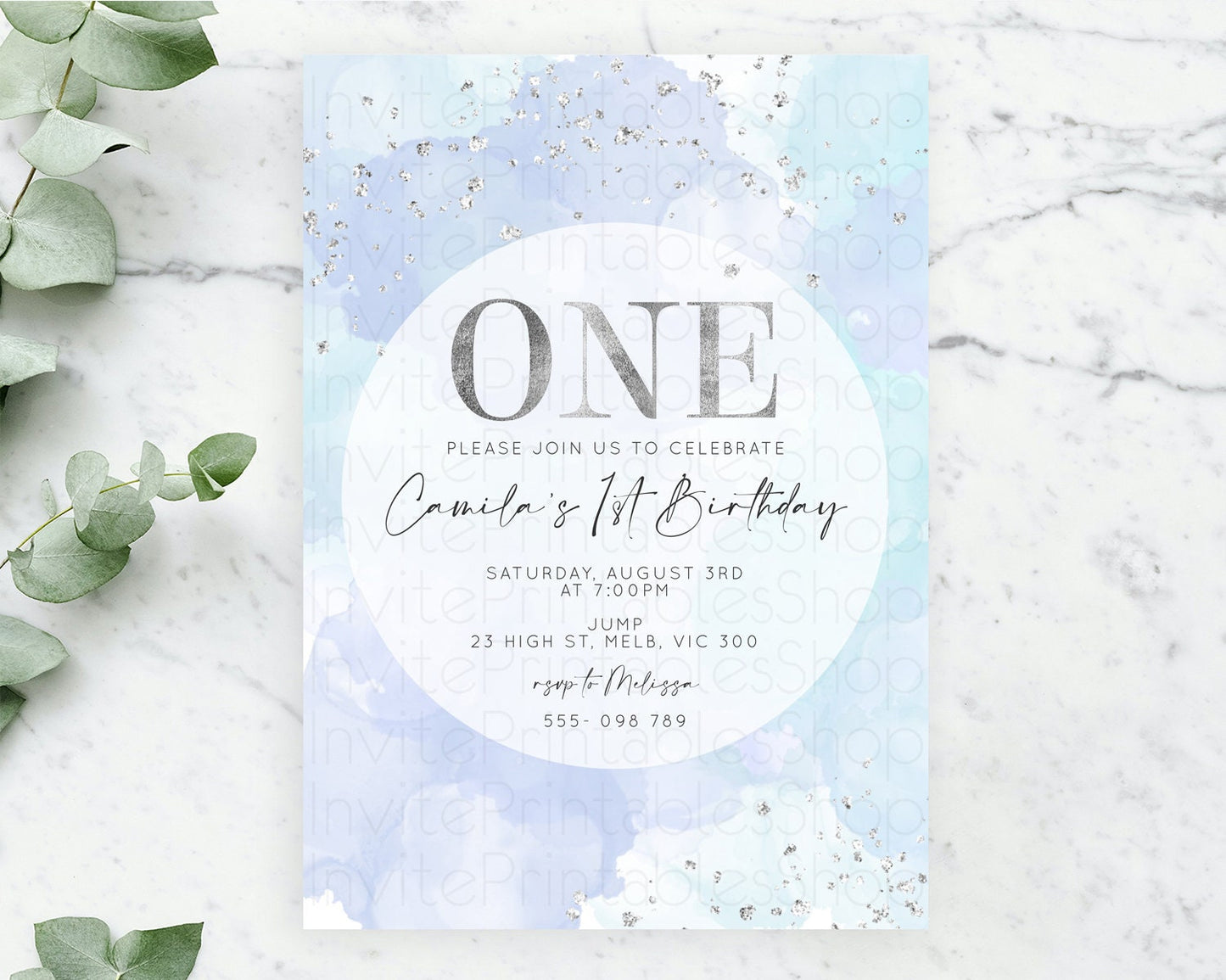 Rainbow Birthday Invitation Colorful Pastel Watercolor Silver Glitter Sprinkles Ombre Pastel Invitation 1st 2nd 3rd First Birthday D10628