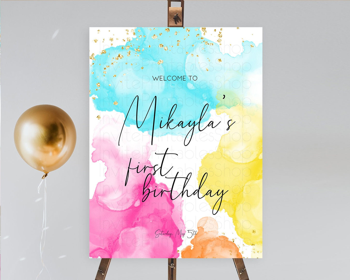 Pastel Welcome Sign Pastel Rainbow Welcome Sign Colorful Rainbow Confetti Watercolor Glitter Pastel First Birthday Welcome Sign D10898