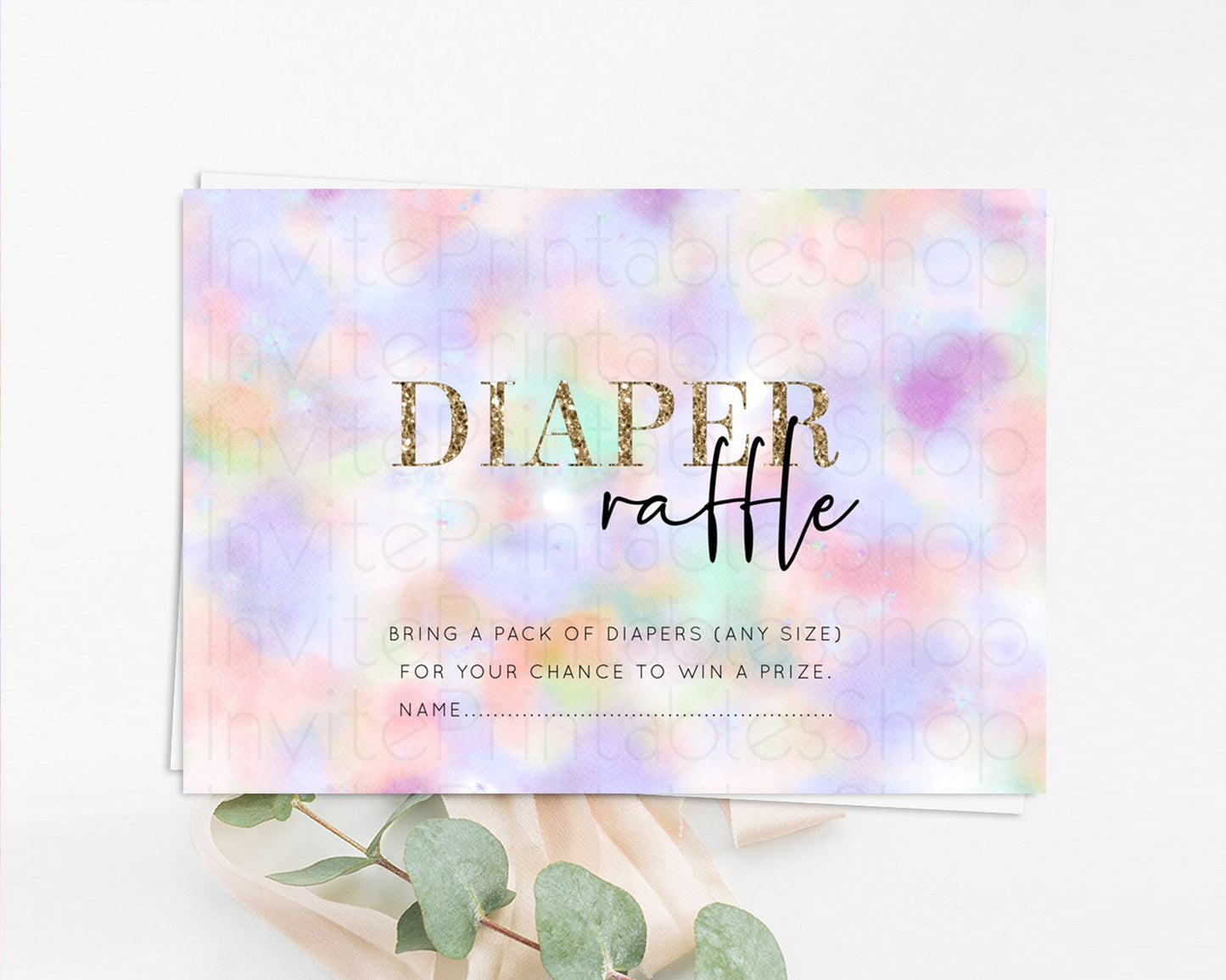 Pastel Diaper Raffle Card Pastel Rainbow Diaper Raffle Insert Colorful Ombre Watercolor Diaper Ticket Confetti Glitter Raffle Game D10697