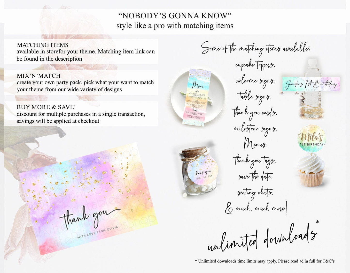 Pastel Thank You Rainbow Thank You Card Colorful Pastel Birthday Thank You Card Confetti Watercolor Pastel Teacher Thank You Cards D10437
