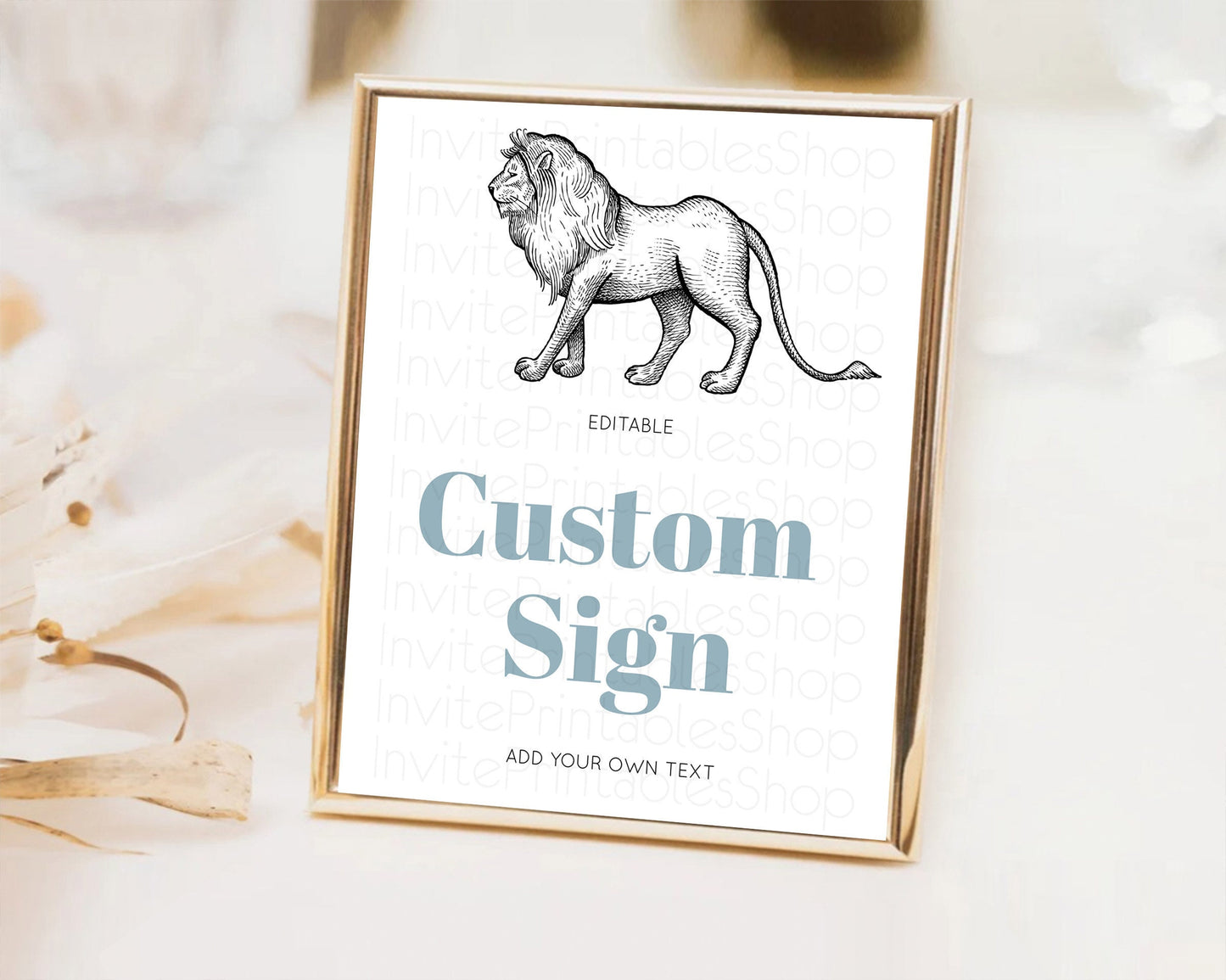 Lion Table Sign Decor Lion Safari Adventure Party Dried Palm Ferns Zoo 1st Birthday Baptism Baby Shower Bridal Shower Wedding D10246