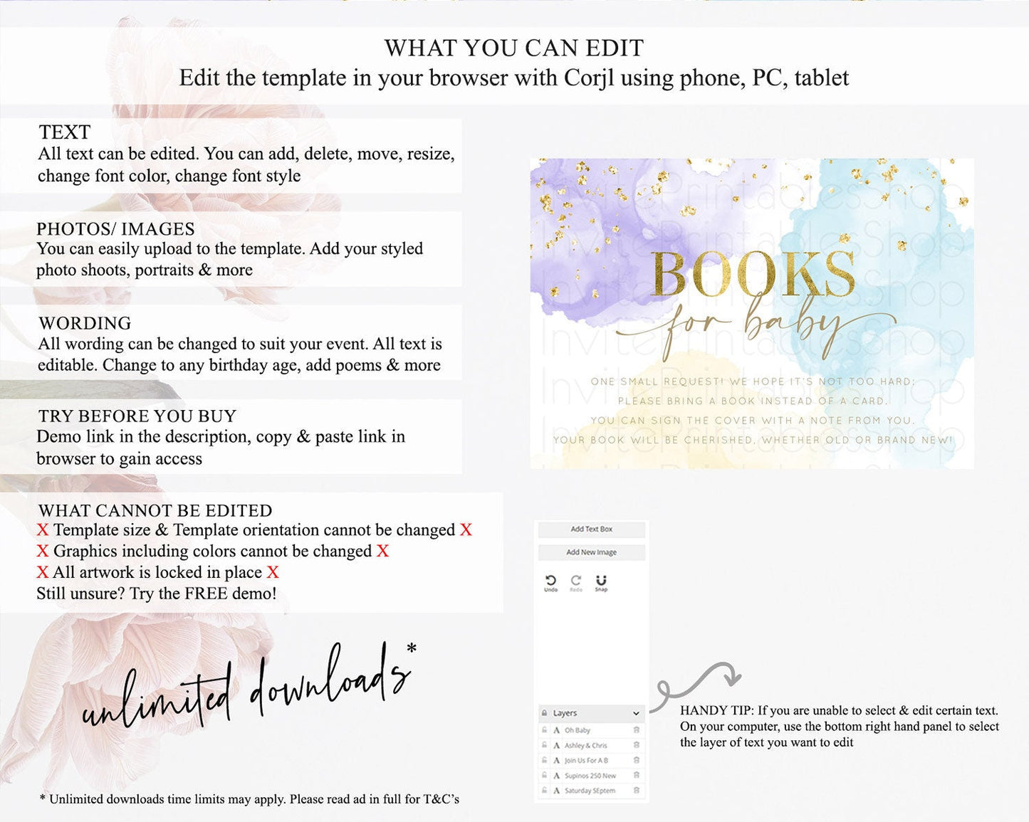 Pastel Books For Baby Card Pastel Rainbow Book Insert Colorful Ombre Watercolor Book Card Confetti Glitter Baby Book Poem Request D10206