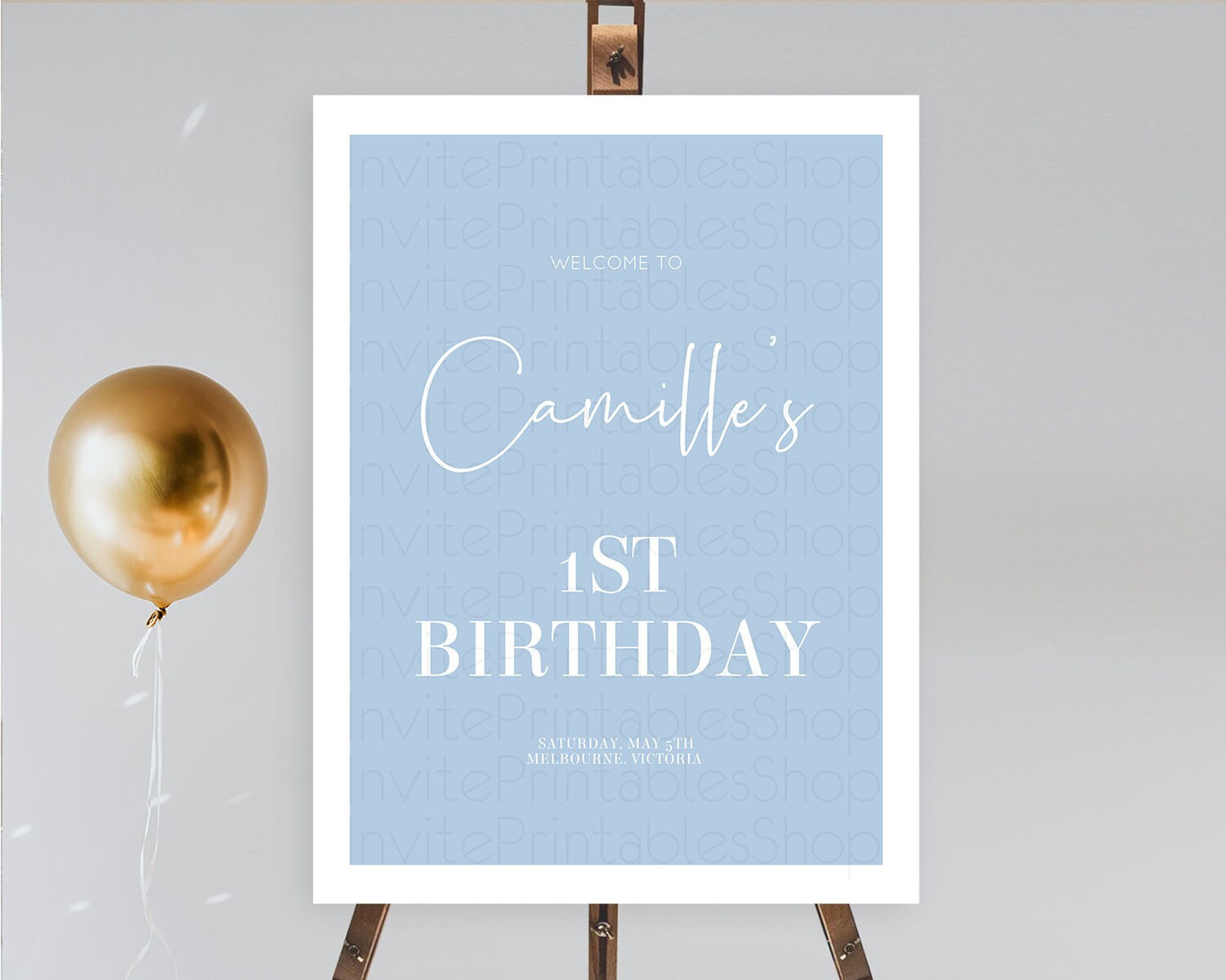 Blue Welcome Sign Plain Blue Welcome Board Minimalist Pastel Blue Welcome Poster Modern Blue First Birthday Welcome Sign D10734