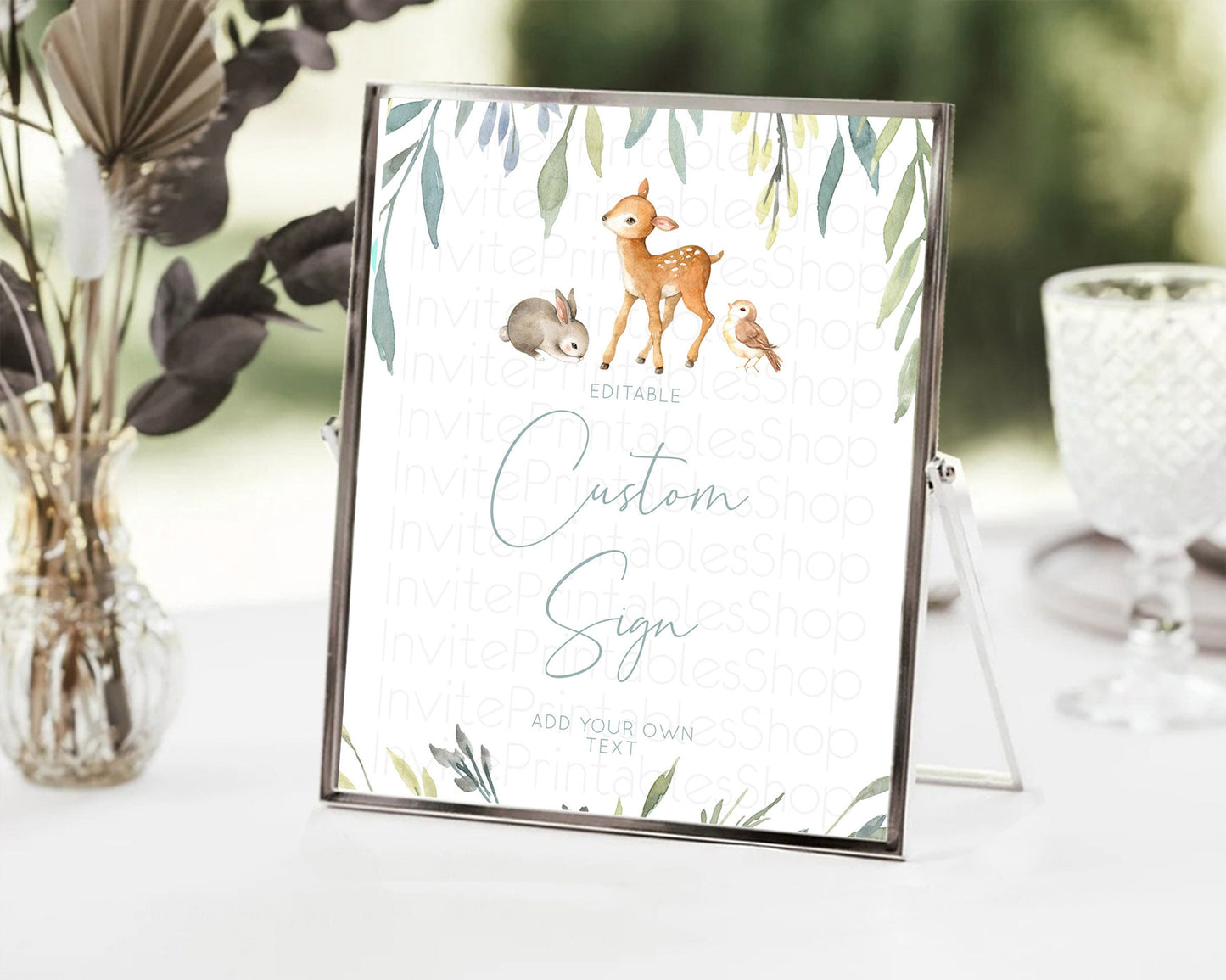 Fawn Deer Sign Pastel Floral Deer Table Sign Decor  Enchanted Forest Butterfly Party 1st Birthday Baptism Baby Shower Bridal Shower D10919