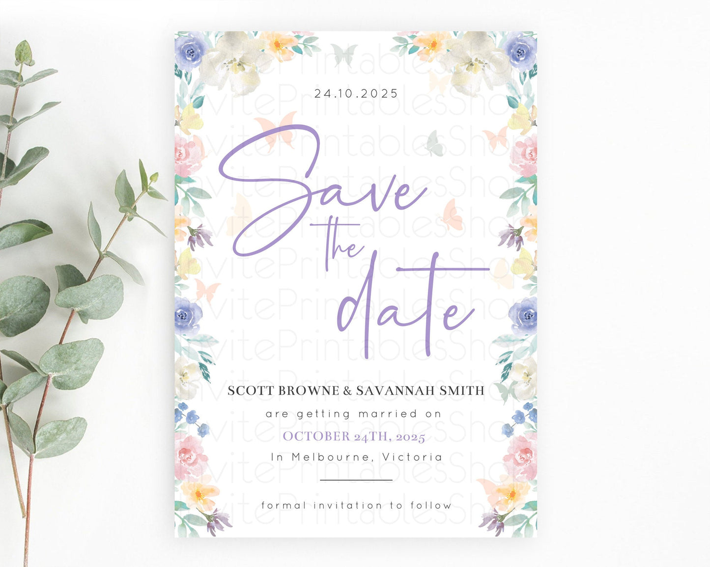 Wildflower Save The Date Template Secret Garden Save The Date Pastel Floral Garden Party Boho Flowers Birthday Baby Shower Wedding D10710