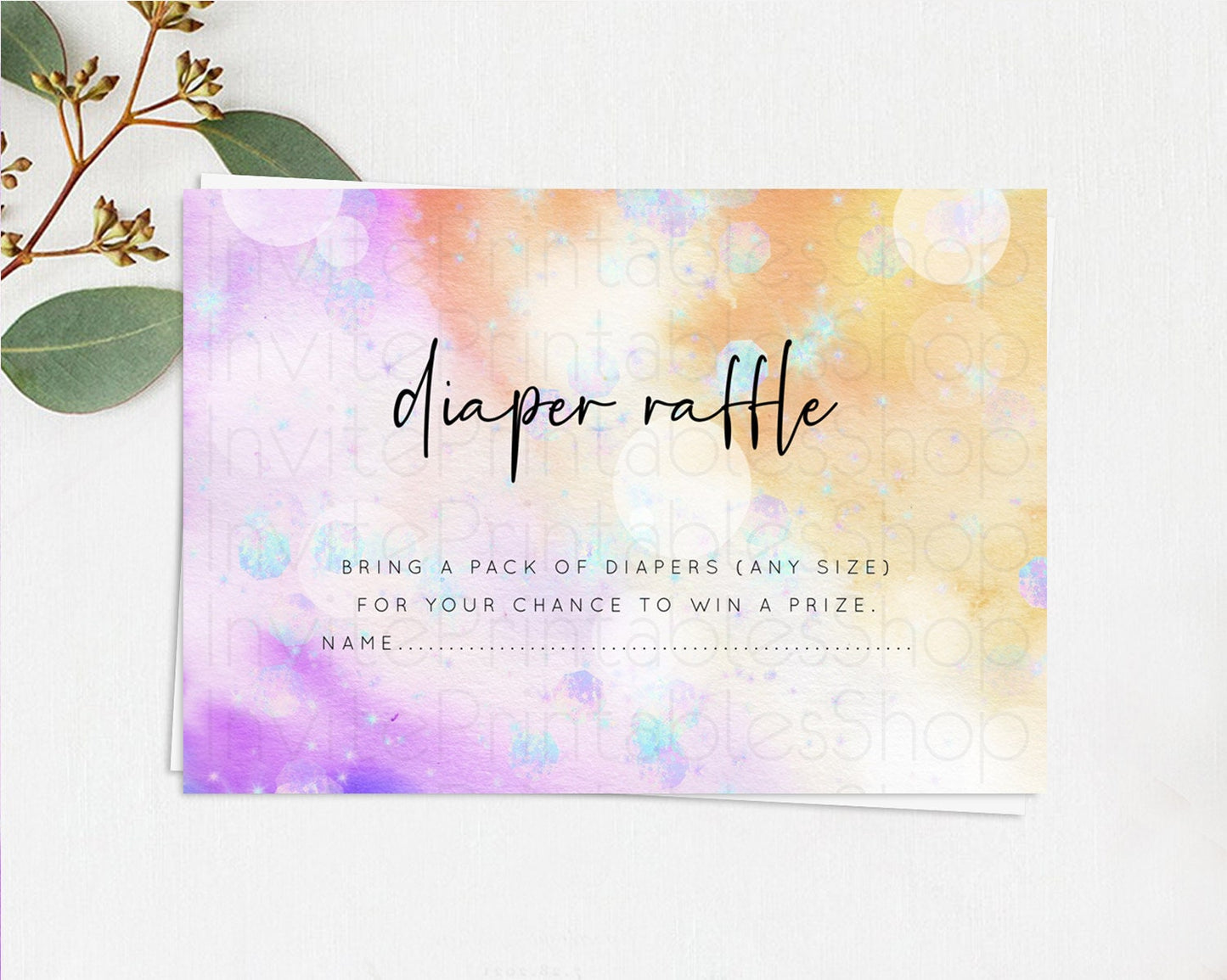 Rainbow Diaper Raffle Card Pastel Diaper Insert Colorful Pastel Watercolor Ombre Diaper Ticket Iridescent Sprinkles Raffle Game D10690