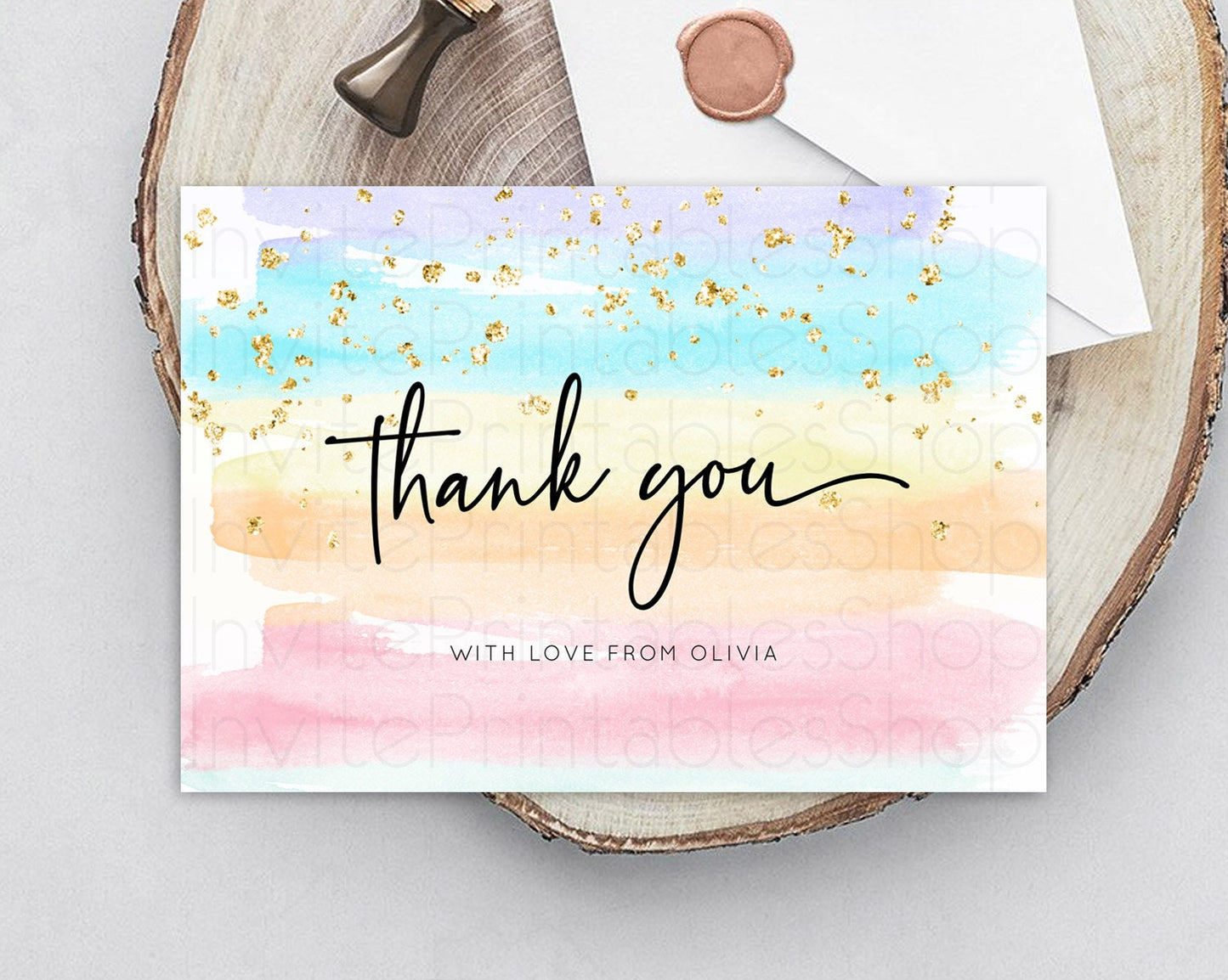 Pastel Thank You Rainbow Thank You Card Colorful Pastel Birthday Thank You Card Confetti Watercolor Pastel Teacher Thank You Cards D10505