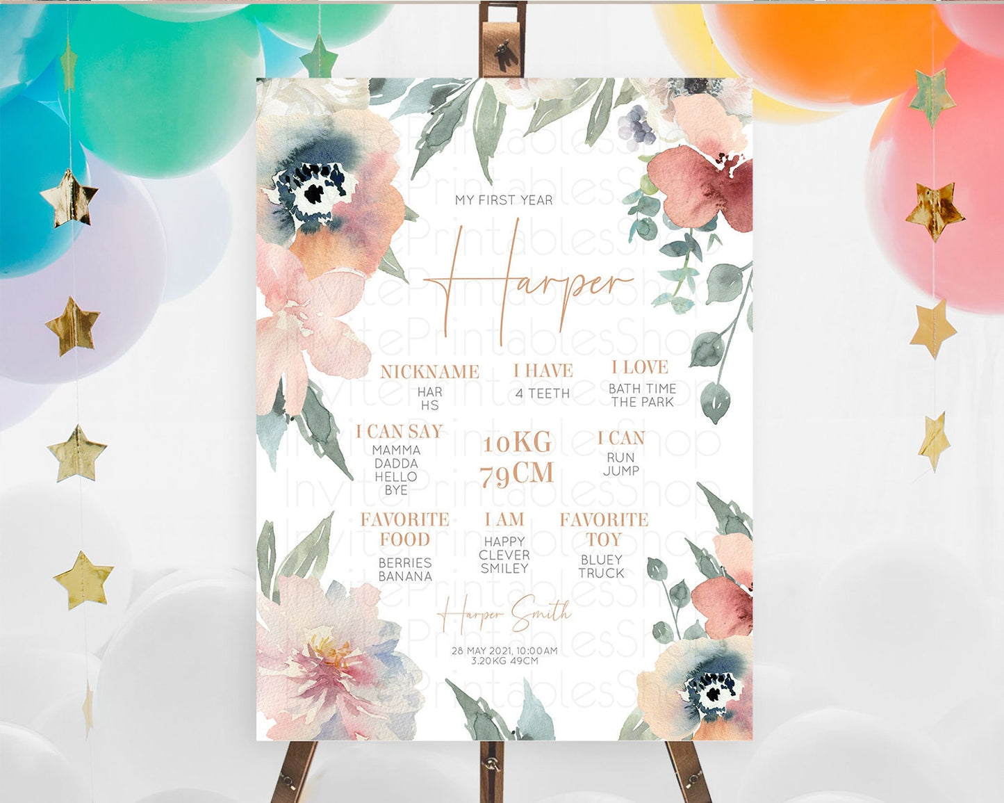 Secret Garden Milestone Board Wildflower First Birthday Milestone Poster Pastel Flowers Milestone Boho Wildflower 1st Birthday Sign D10787
