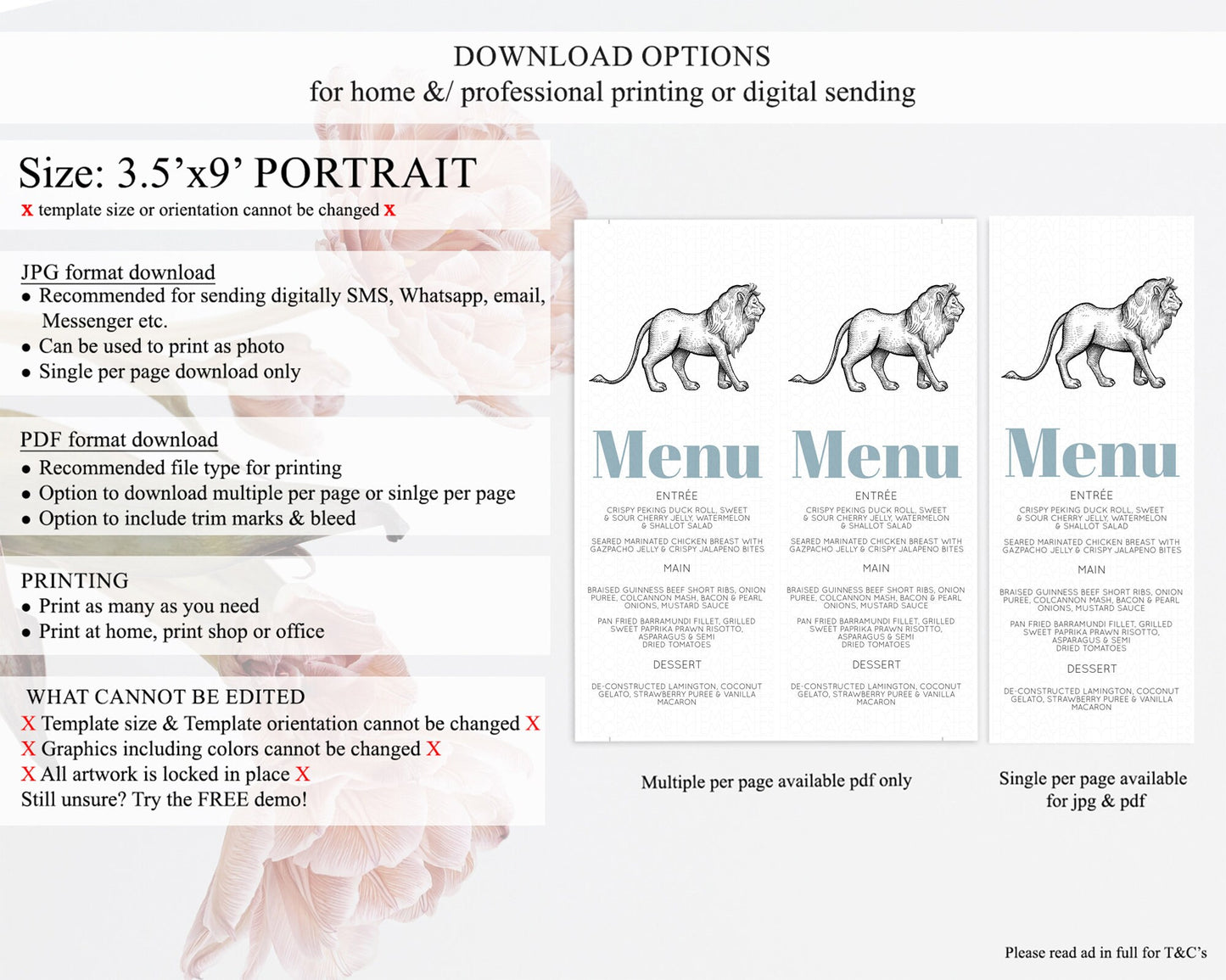 Lion Menu Lion Menu Template Lion Party Table Decor Safari Adventure Lion Menu Dried Palm Fern Lion Dinner Dessert Party Food Menu D10246