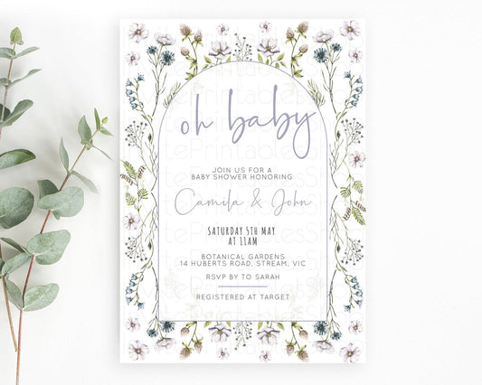 Wildflower Baby Shower Invitation Secret Garden Baby Shower Invitation Pastel Flowers Invite Enchanted Garden Shower Floral Theme D10603