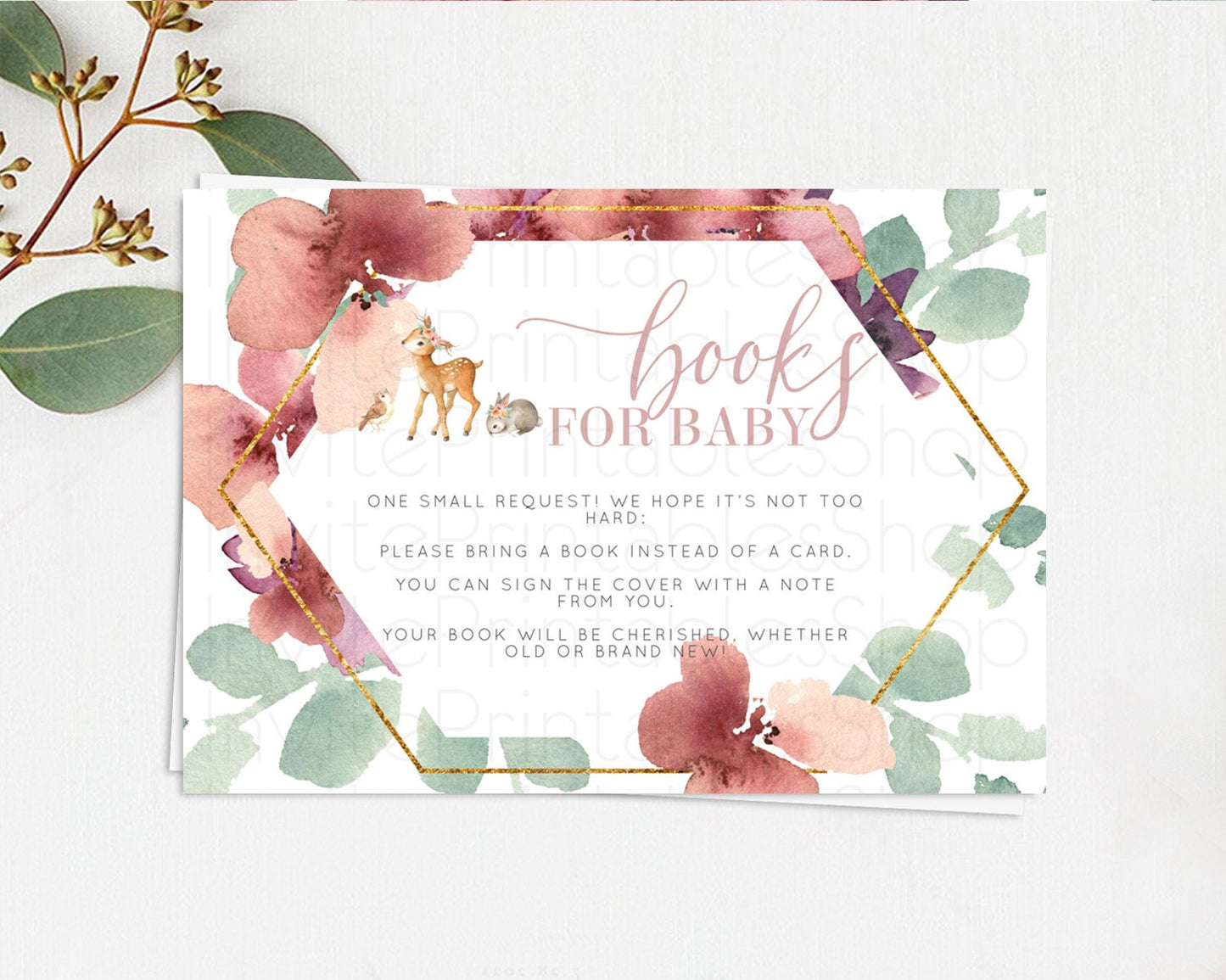 Fawn Books For Baby Card Deer Book Insert Floral Deer Book Card Enchanted Forest Butterfly Pastel Baby Shower Book Poem Request D10913