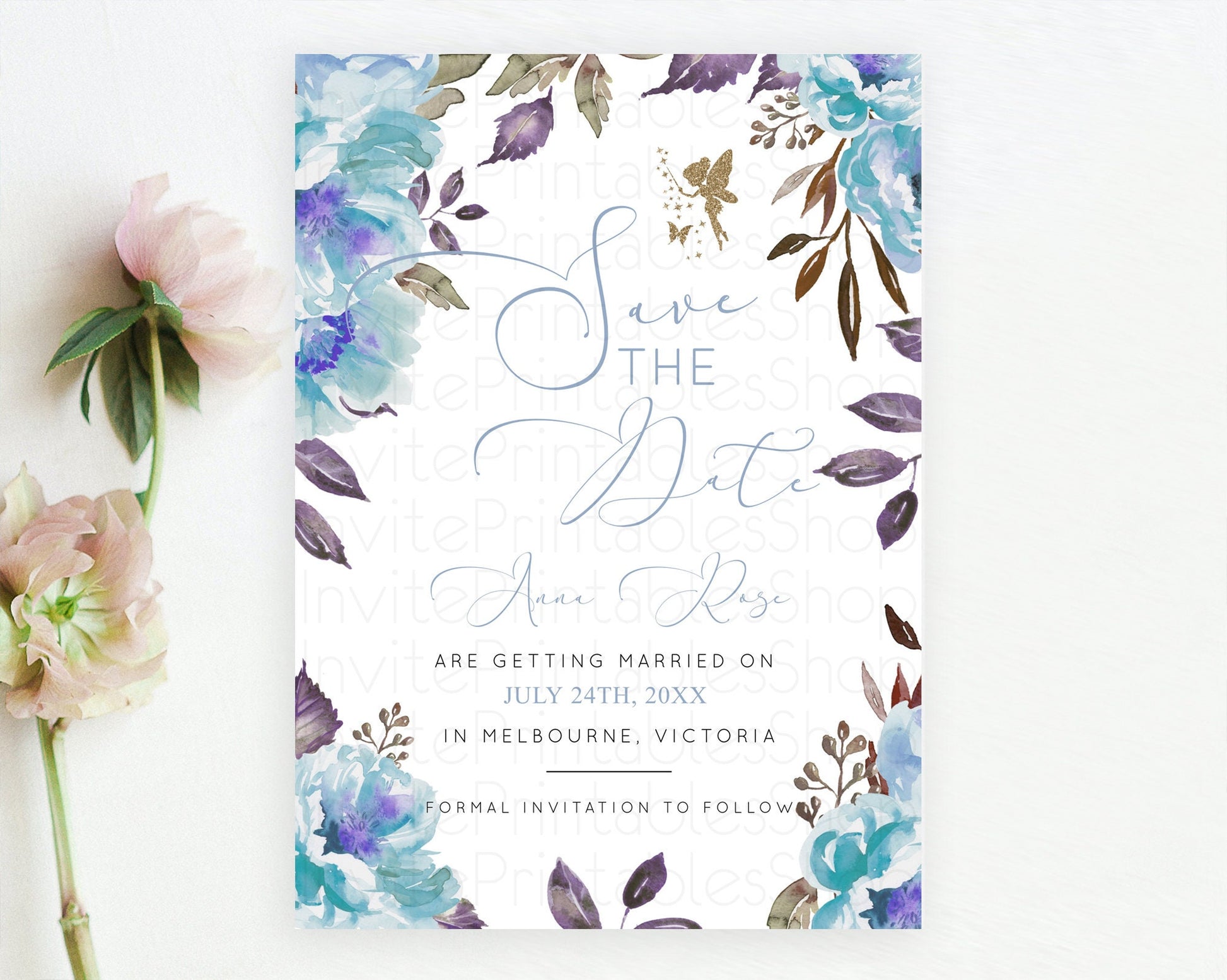 Editable Fairy Save The Date Template Enchanted Garden Pastel Floral Butterf