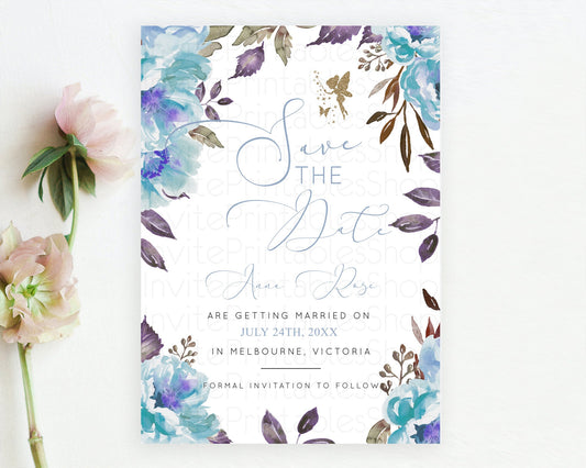 Editable Fairy Save The Date Template Enchanted Garden Pastel Floral Butterf