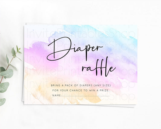 Pastel Diaper Raffle Card Pastel Rainbow Diaper Raffle Insert Colorful Ombre Watercolor Diaper Ticket Confetti Glitter Raffle Game D10177