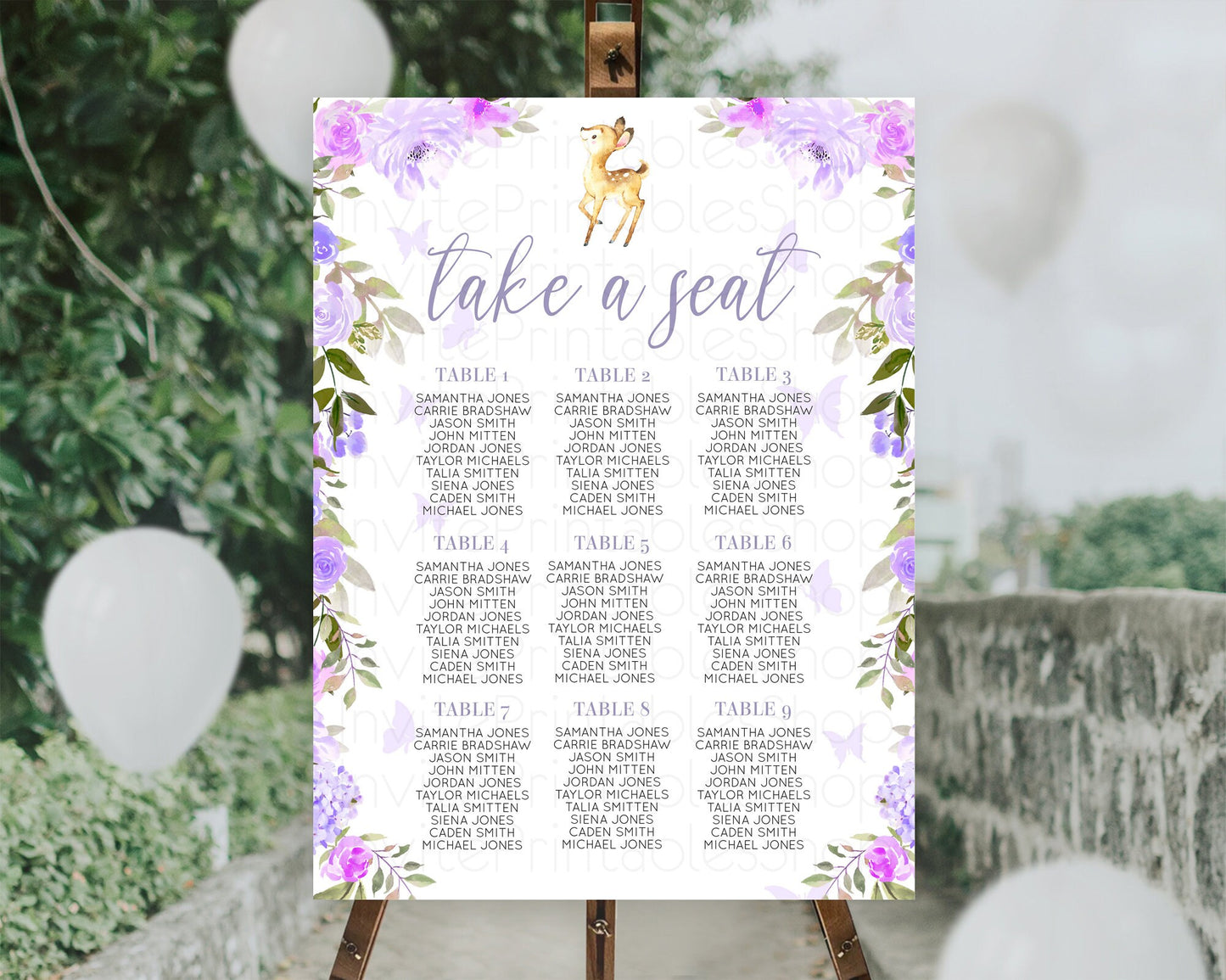 Fawn Seating Chart Deer Seating Chart Enchanted Forest Party Butterfly Pastel Flowers Whimsical Seating Chart Woodland Seating Sign D10916