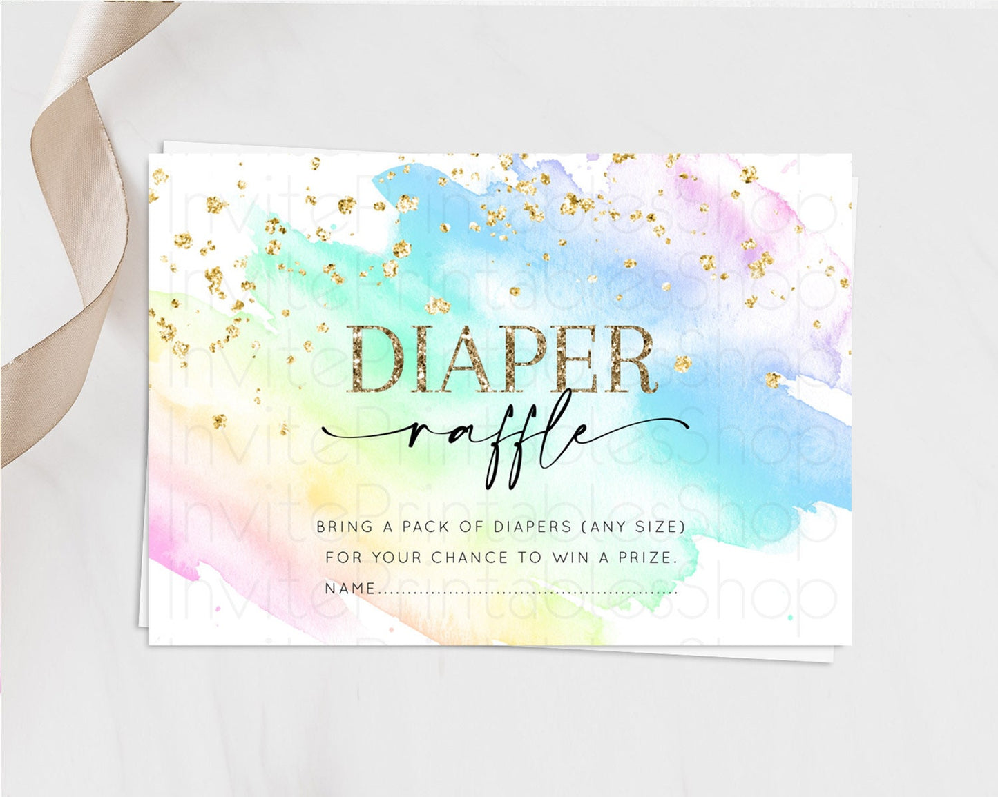 Pastel Diaper Raffle Card Pastel Rainbow Diaper Raffle Insert Colorful Ombre Watercolor Diaper Ticket Confetti Glitter Raffle Game D10640