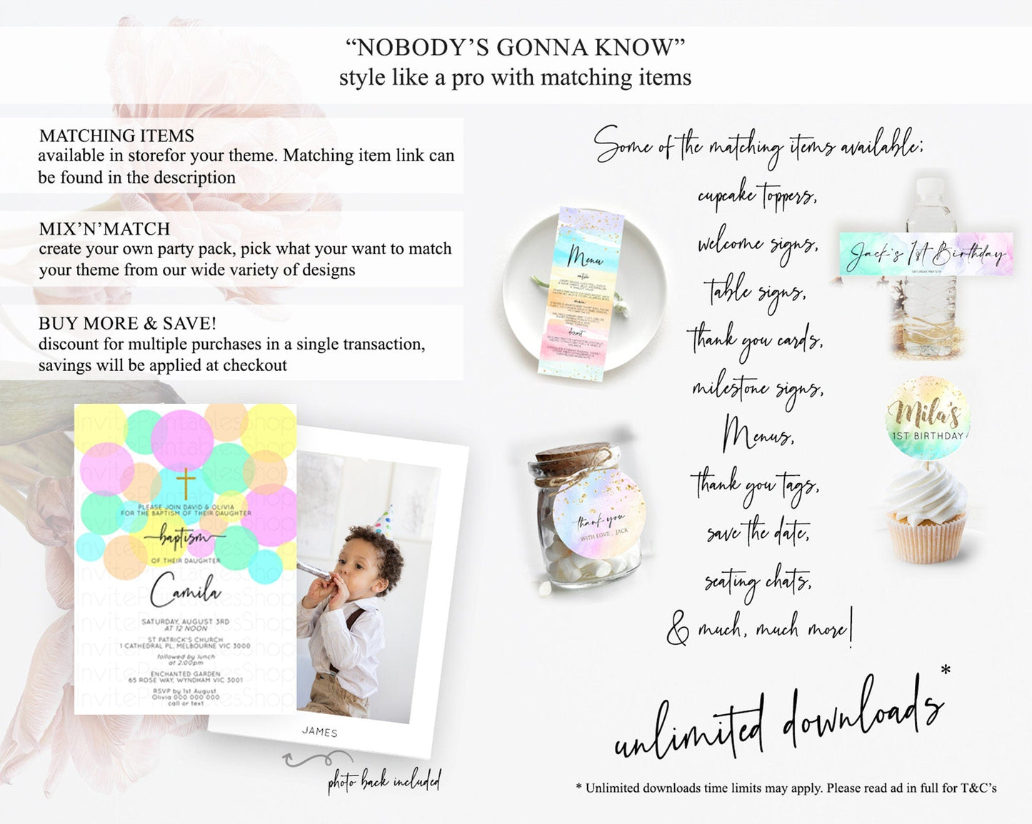Pastel Baptism Invitation Pastel Confetti Baptism 1st Birthday Invitation Colorful Rainbow Confetti Bubbles Christening Invitation D10410