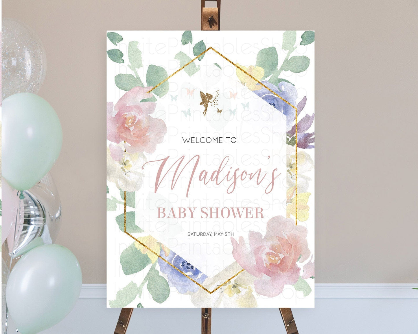 Fairy Baby Shower Welcome Sign Fairy Welcome Board Enchanted Garden Pastel Floral Butterfly Decor Secret Garden Fairy Welcome Sign D10294