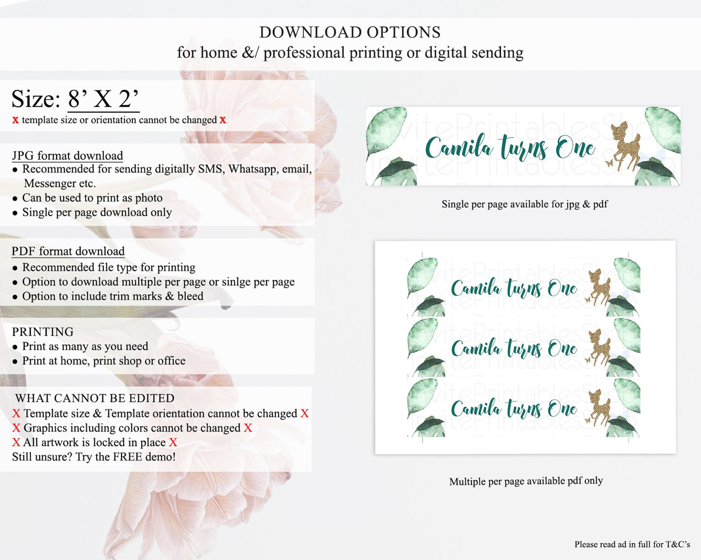 Fawn Deer Water Label Template Pastel Floral Deer Enchanted Forest Butterfly Party Decor Birthday Baptism Baby Shower Bridal Shower D10882