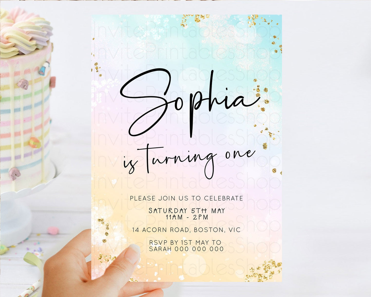 Editable Pastel Birthday Invitation Ombre Watercolor Birthday Invitation Gli