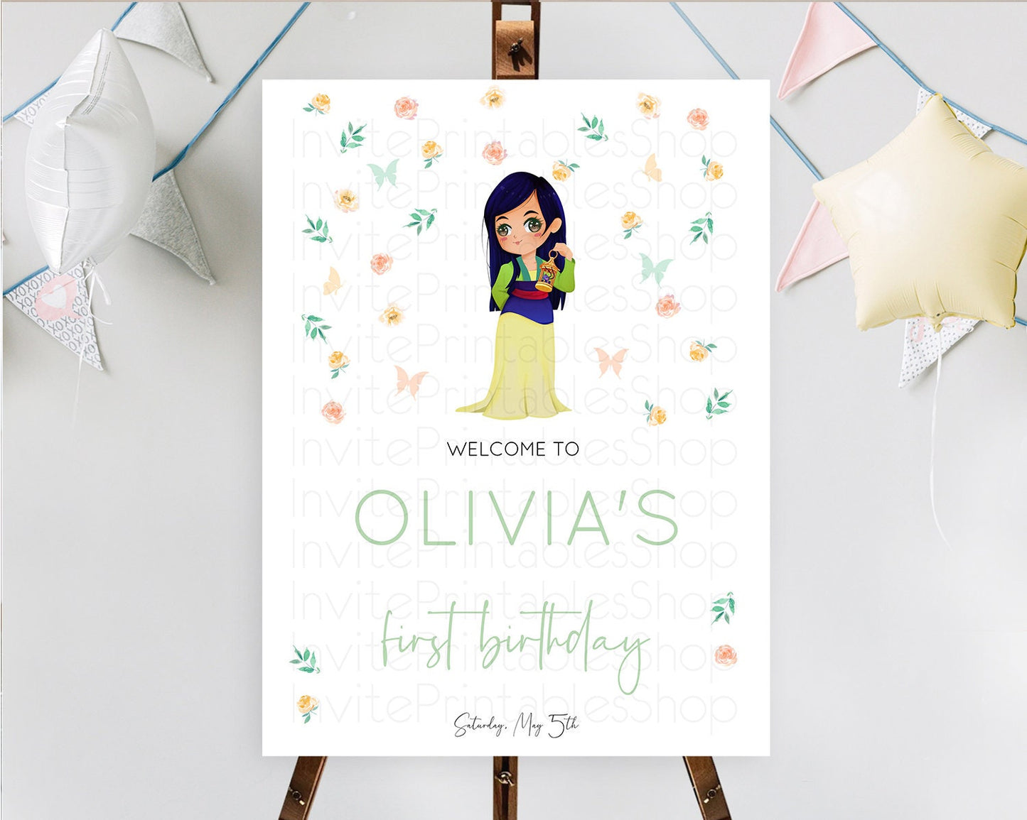 Princess Birthday Welcome Sign Castle Welcome Board Secret Garden Enchanted Castle Pastel Floral Garden First Birthday Welcome Sign D10357