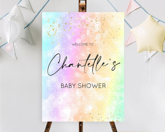 Editable Pastel Baby Shower Welcome Sign Pastel Rainbow Welcome Sign Colorfu