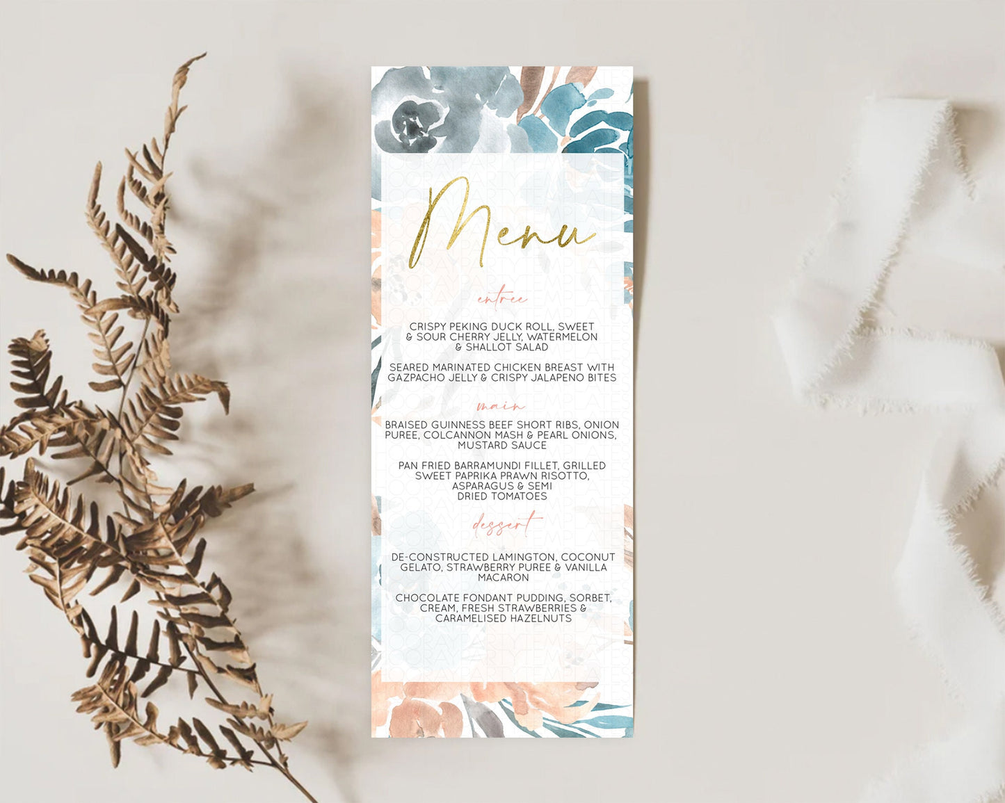 Secret Garden Menu Wildflower Menu Template Pastel Flower Garden Table Decor Boho Floral Dinner Dessert Floral Party Food Menu D10190