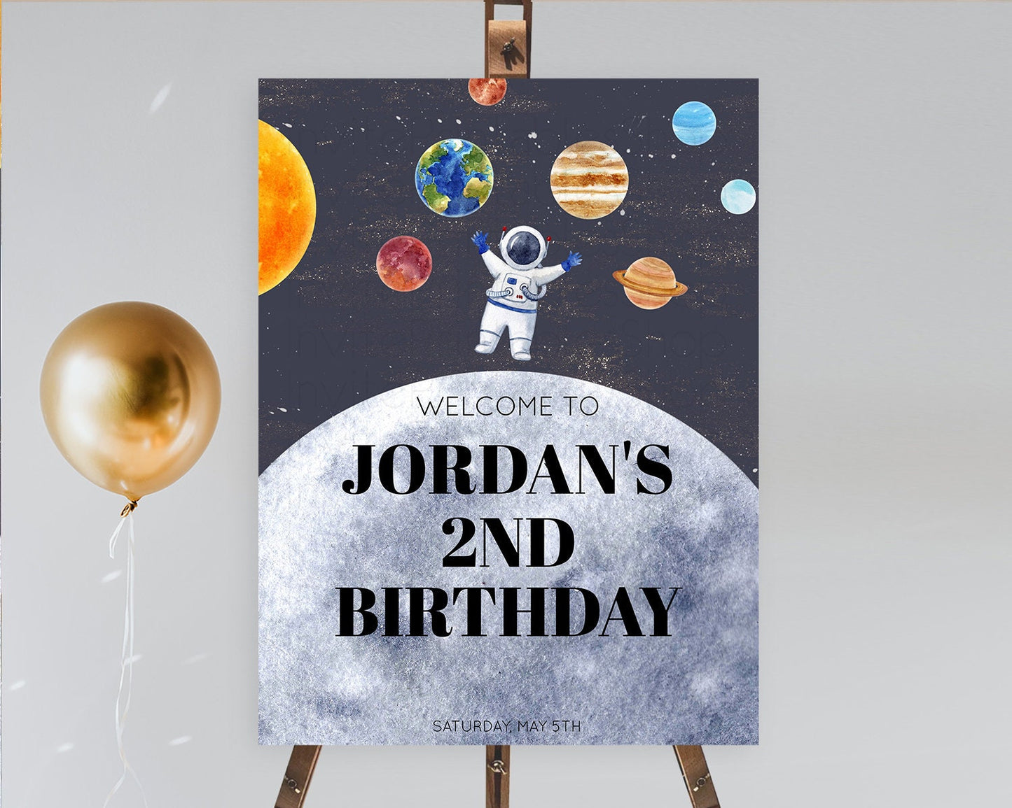 Space Birthday Welcome Sign Space Welcome Board First Trip Around the Sun Welcome Poster Planets Solar System ONE year Birthday Sign D10430