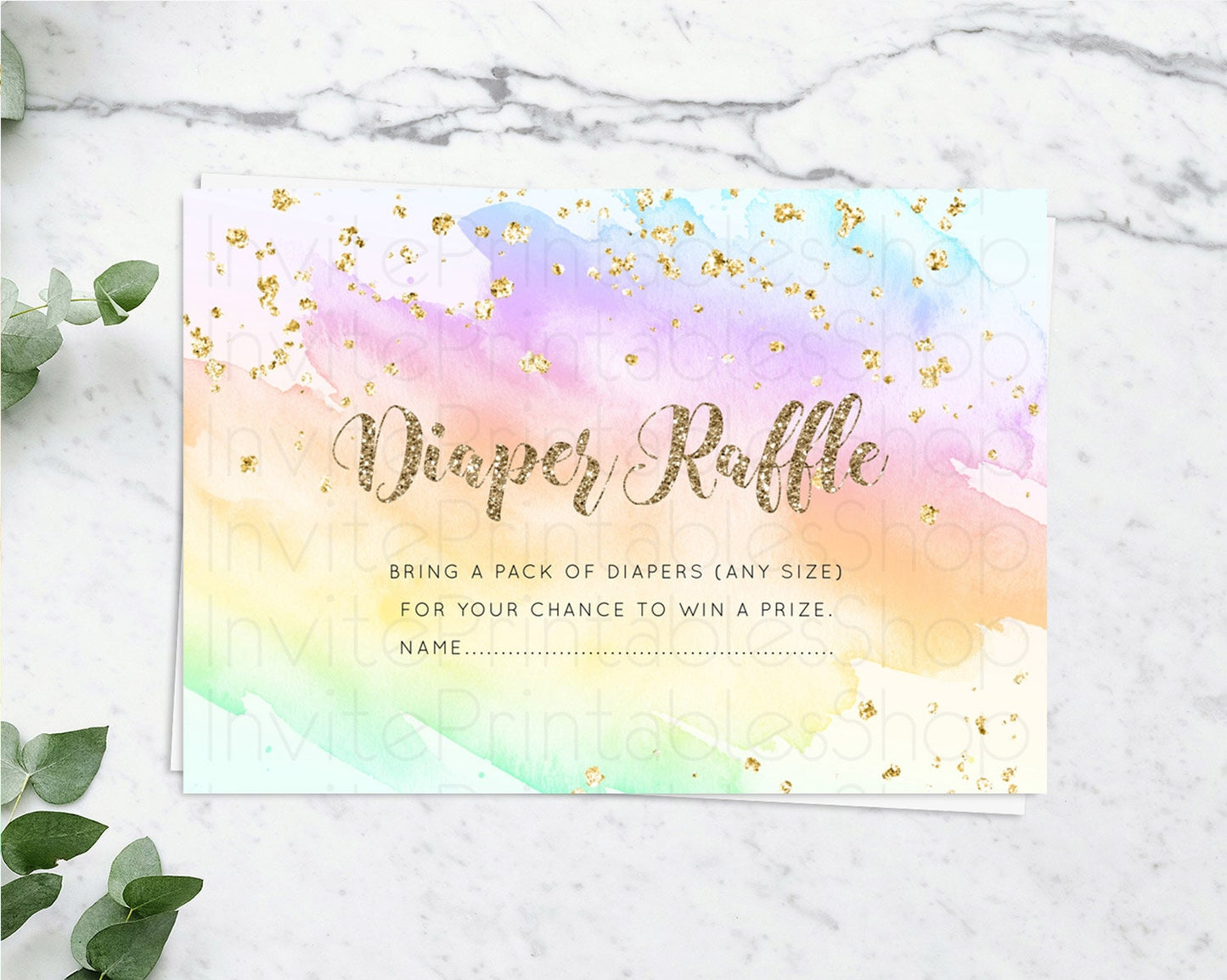 Pastel Diaper Raffle Card Pastel Rainbow Diaper Raffle Insert Colorful Ombre Watercolor Diaper Ticket Confetti Glitter Raffle Game D10643