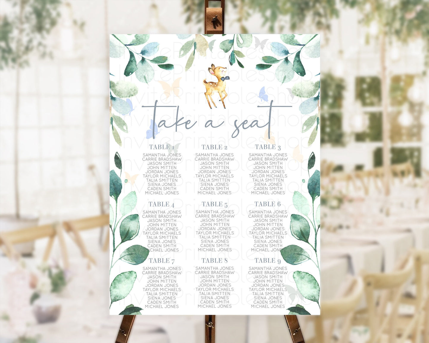 Fawn Seating Chart Deer Seating Chart Enchanted Forest Party Butterfly Pastel Flowers Whimsical Seating Chart Woodland Seating Sign D10767