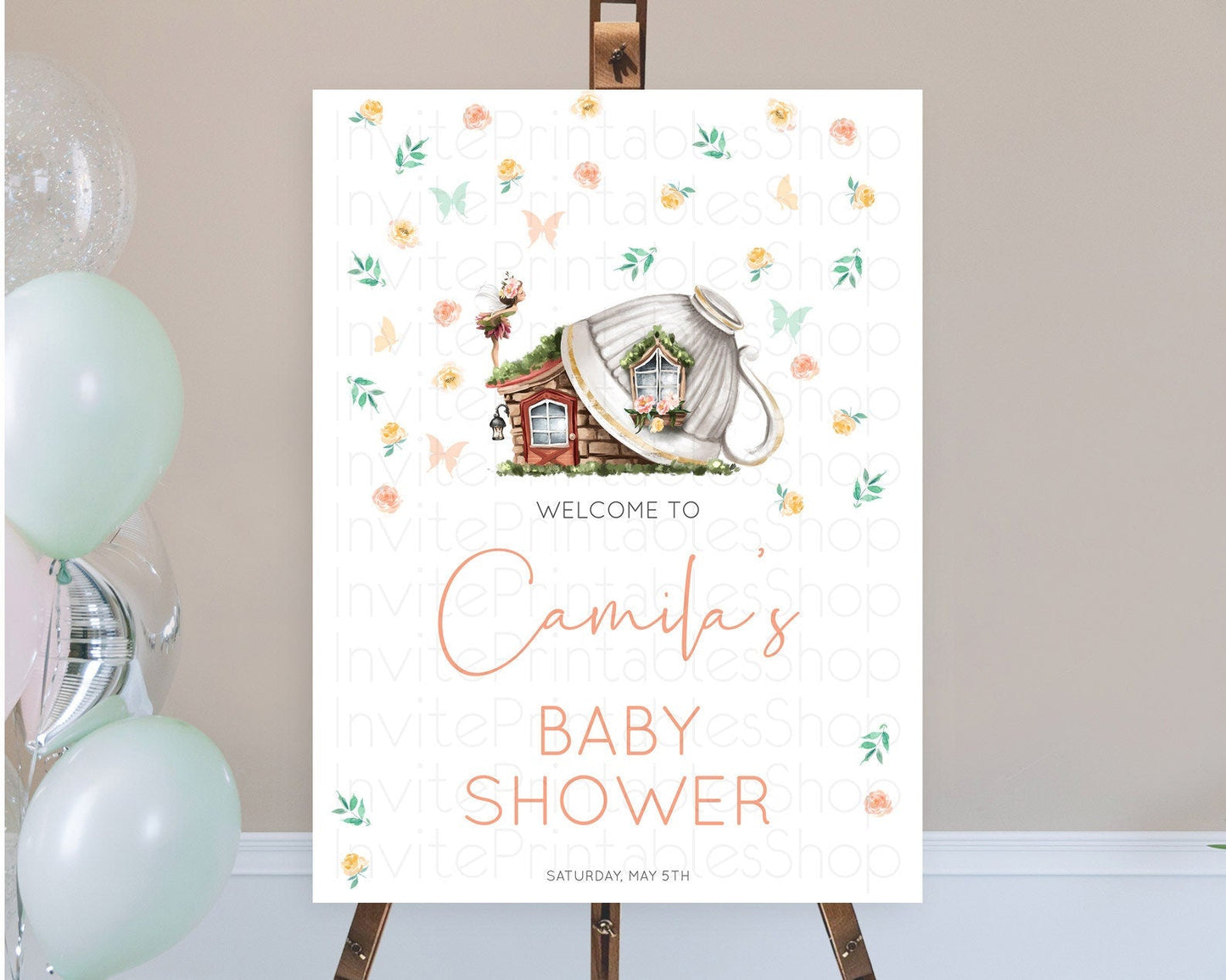 Fairy Baby Shower Welcome Sign Fairy Welcome Board Enchanted Garden Pastel Floral Butterfly Decor Secret Garden Fairy Welcome Sign D10383