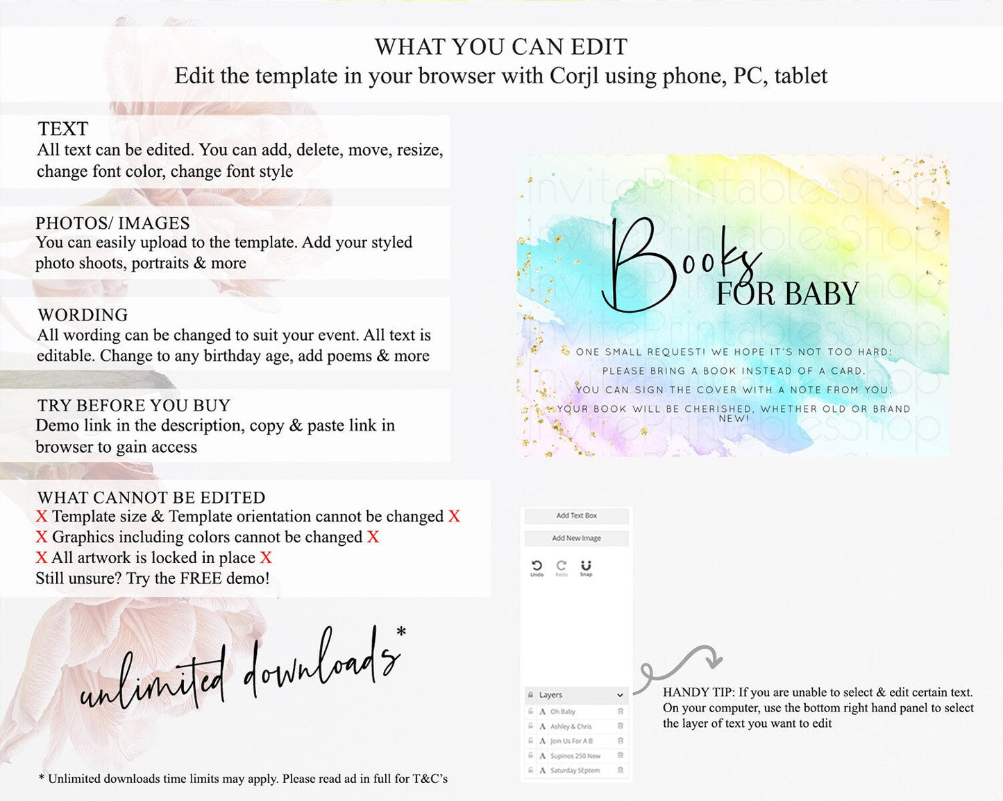 Pastel Books For Baby Card Pastel Rainbow Book Insert Colorful Ombre Watercolor Book Card Confetti Glitter Baby Book Poem Request D10171