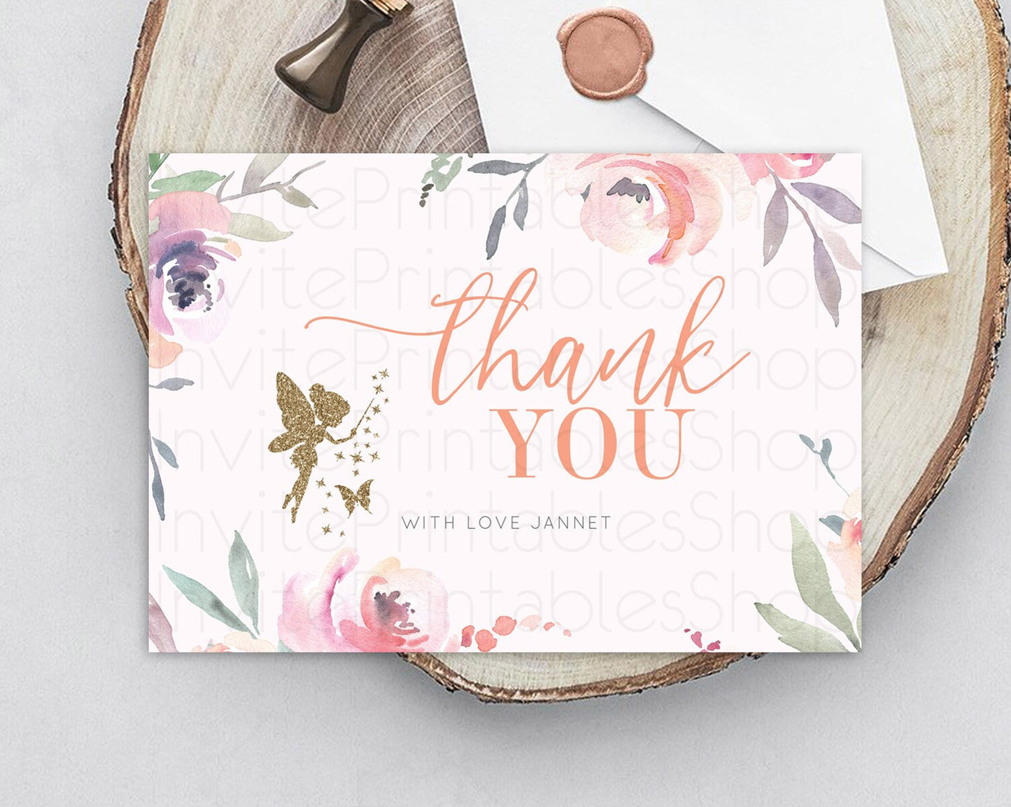 Fairy Thank You Fairy Thank You Card Enchanted Garden Pastel Butterfly Birthday Thank You Floral Secret Garden Teacher Thank You D10197