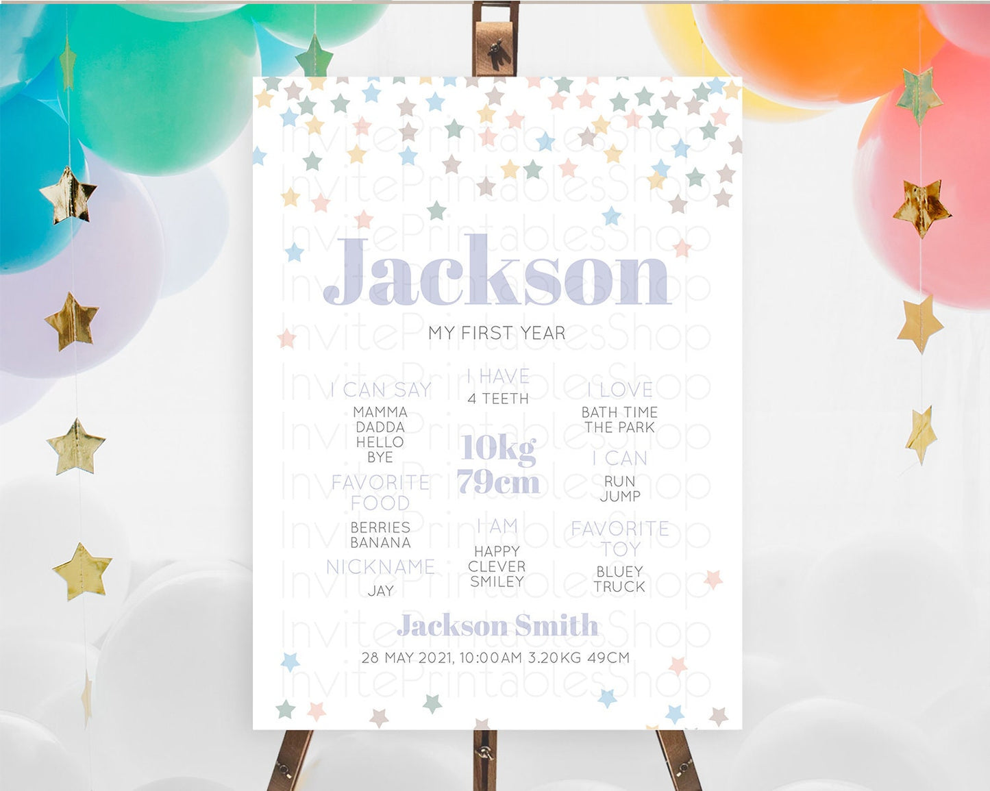 Star First Birthday Milestone Poster Pastel Stars Milestone Shooting Star Rainbow Colorful Confetti Twinkle Little Star 1st Birthday D10795