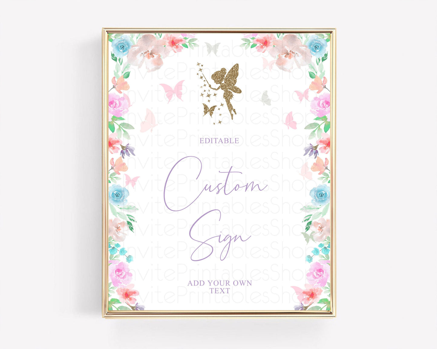 Fairy Sign Enchanted Garden Table Sign Décor Pastel Floral Butterfly Party Secret Garden Birthday Baptism Baby Shower Bridal Shower D10126