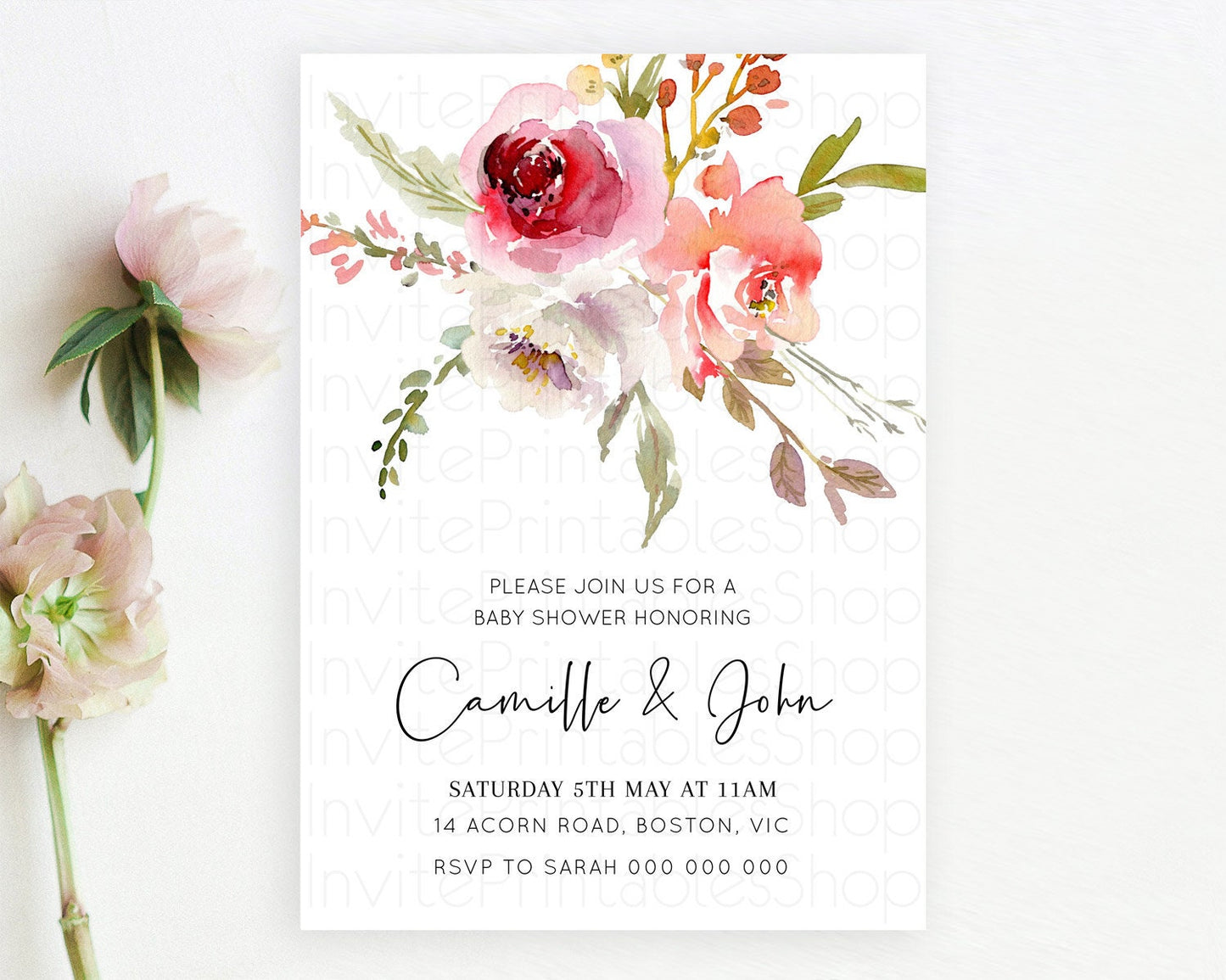 Wildflower Baby Shower Invitation Secret Garden Baby Shower Invitation Pastel Flowers Invite Enchanted Garden Shower Floral Theme D10243