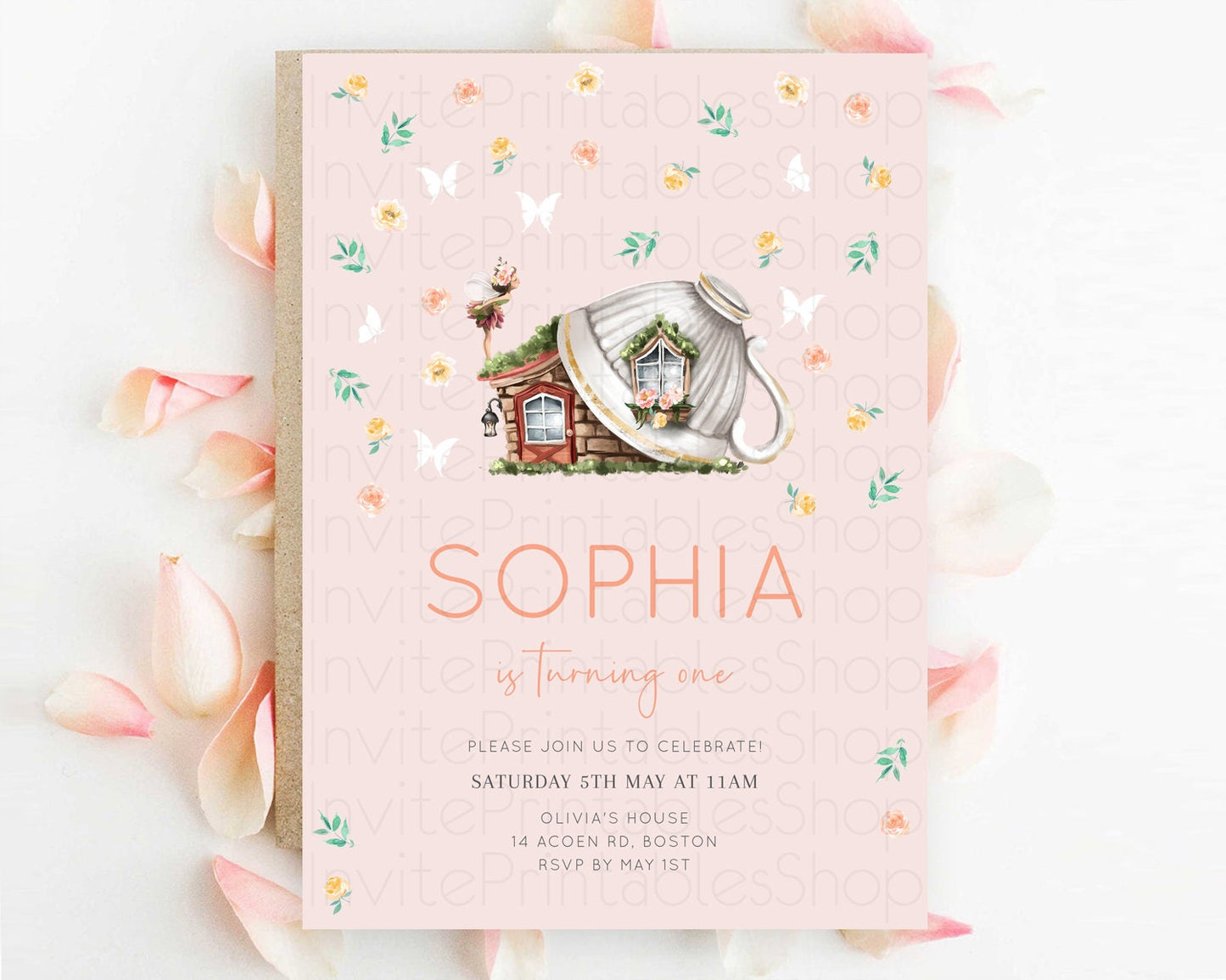 Fairy Birthday Invitation Fairy Invites Fairy Tea Party Fairy Garden Birthday Secret Garden Enchanted Garden Pastel Floral Butterfly D10384