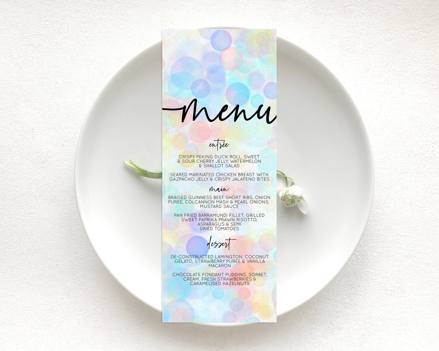 Pastel Menu Bubbles Menu Template Bubble Bath Table Decor Rainbow Pastel Colorful Confetti Dinner Dessert Menu Party Food Menu D10444