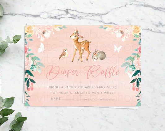 Fawn Diaper Raffle Card Deer Diaper Insert Floral Deer Diaper Ticket Enchanted Forest Butterfly Pastel Baby Shower Raffle Game D10921