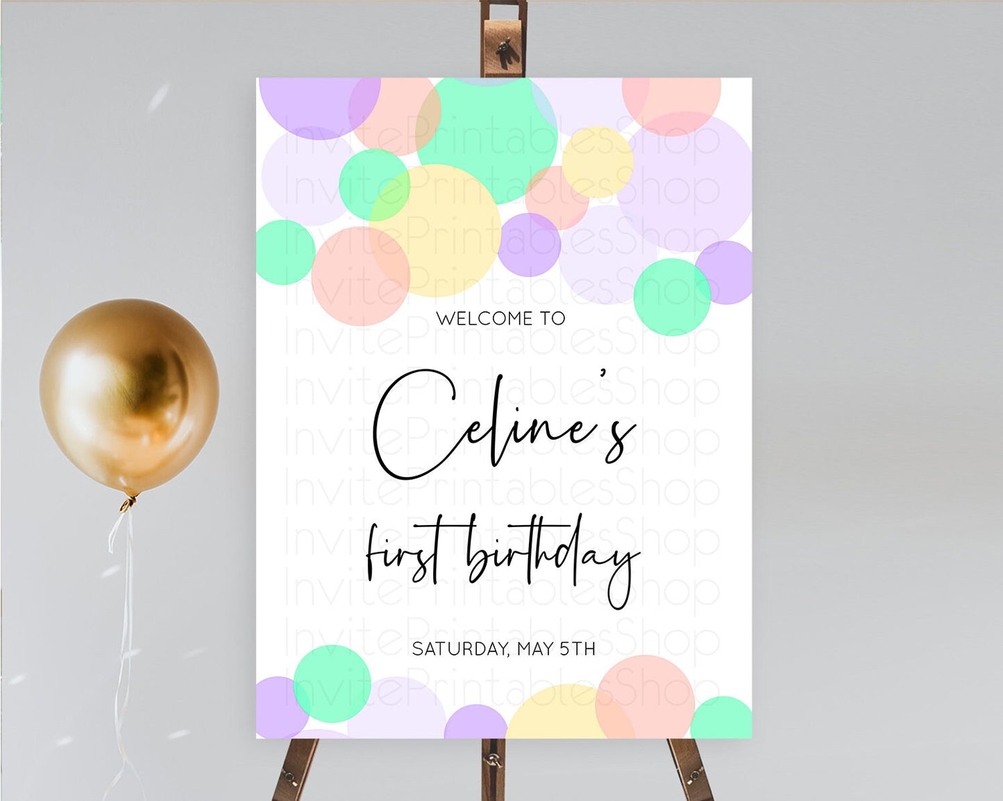 Rainbow Welcome Sign Pastel Welcome Board Pastel Rainbow Confetti Welcome Sign Colorful Bubbles Pastel First Birthday Welcome Sign D10380