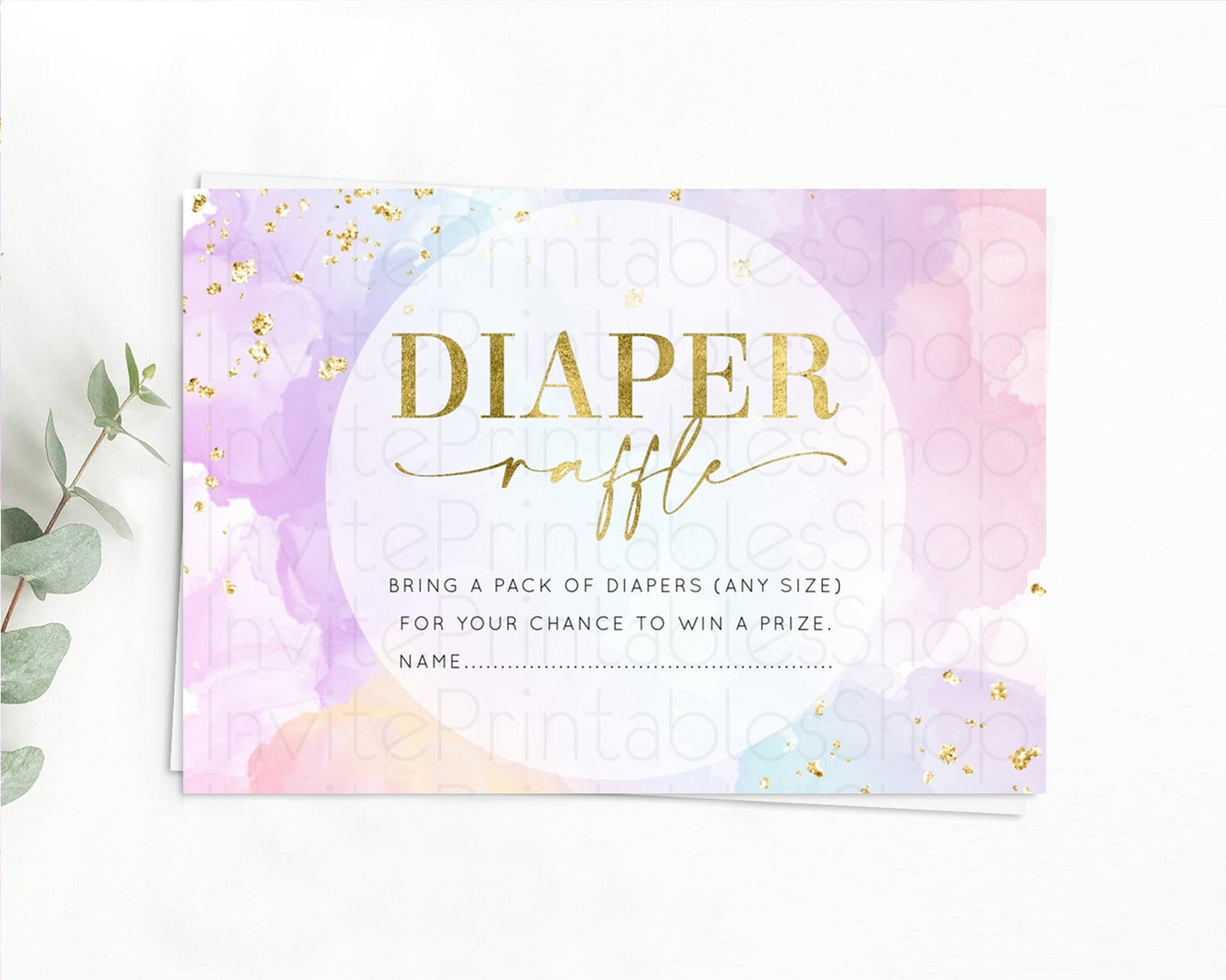 Pastel Diaper Raffle Card Pastel Rainbow Diaper Raffle Insert Colorful Ombre Watercolor Diaper Ticket Confetti Glitter Raffle Game D10623