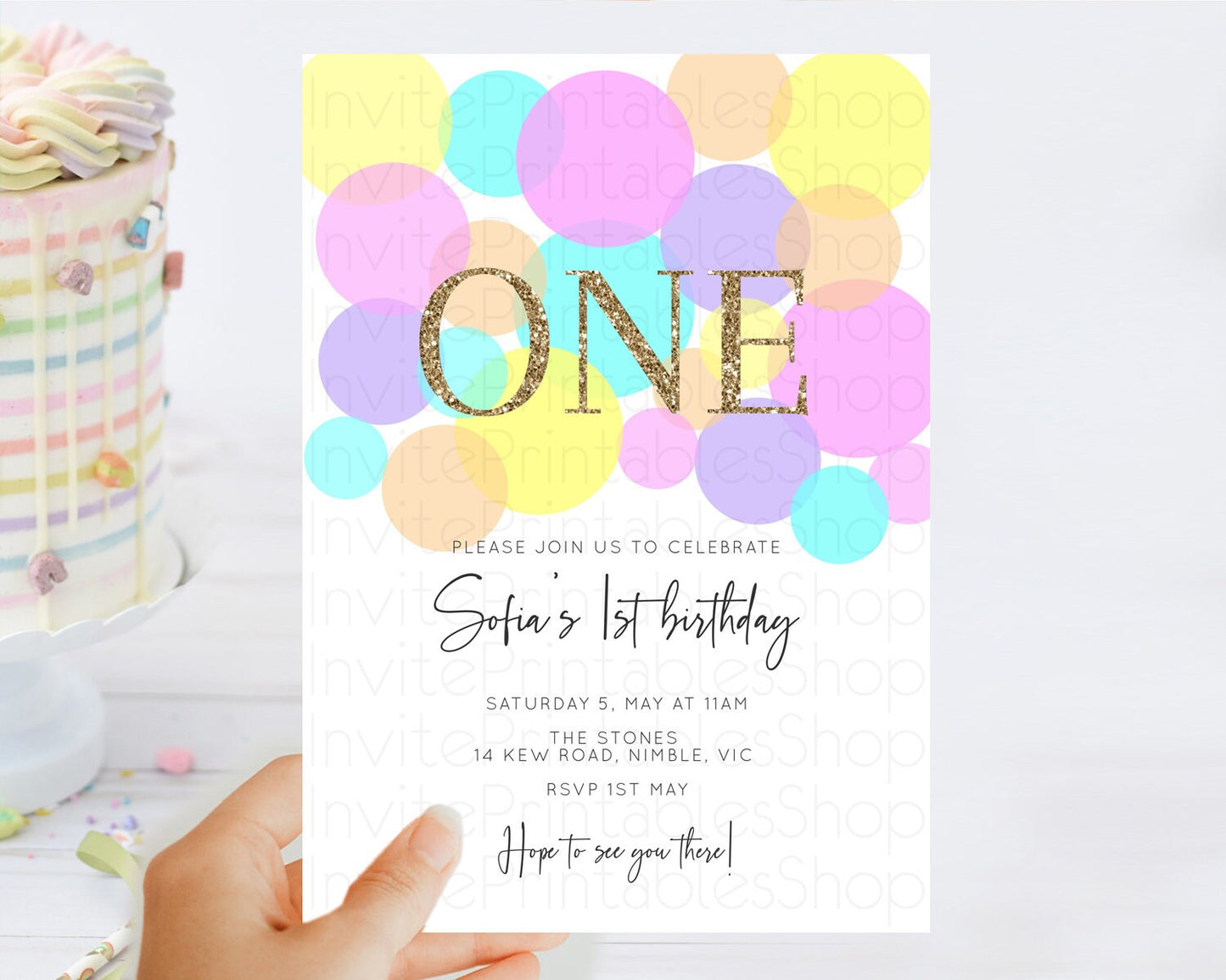 Pastel Birthday Invitation Pastel Confetti Birthday Invitation Bubbles Invitation Colorful Rainbow Confetti 2nd 1st First Birthday D10407