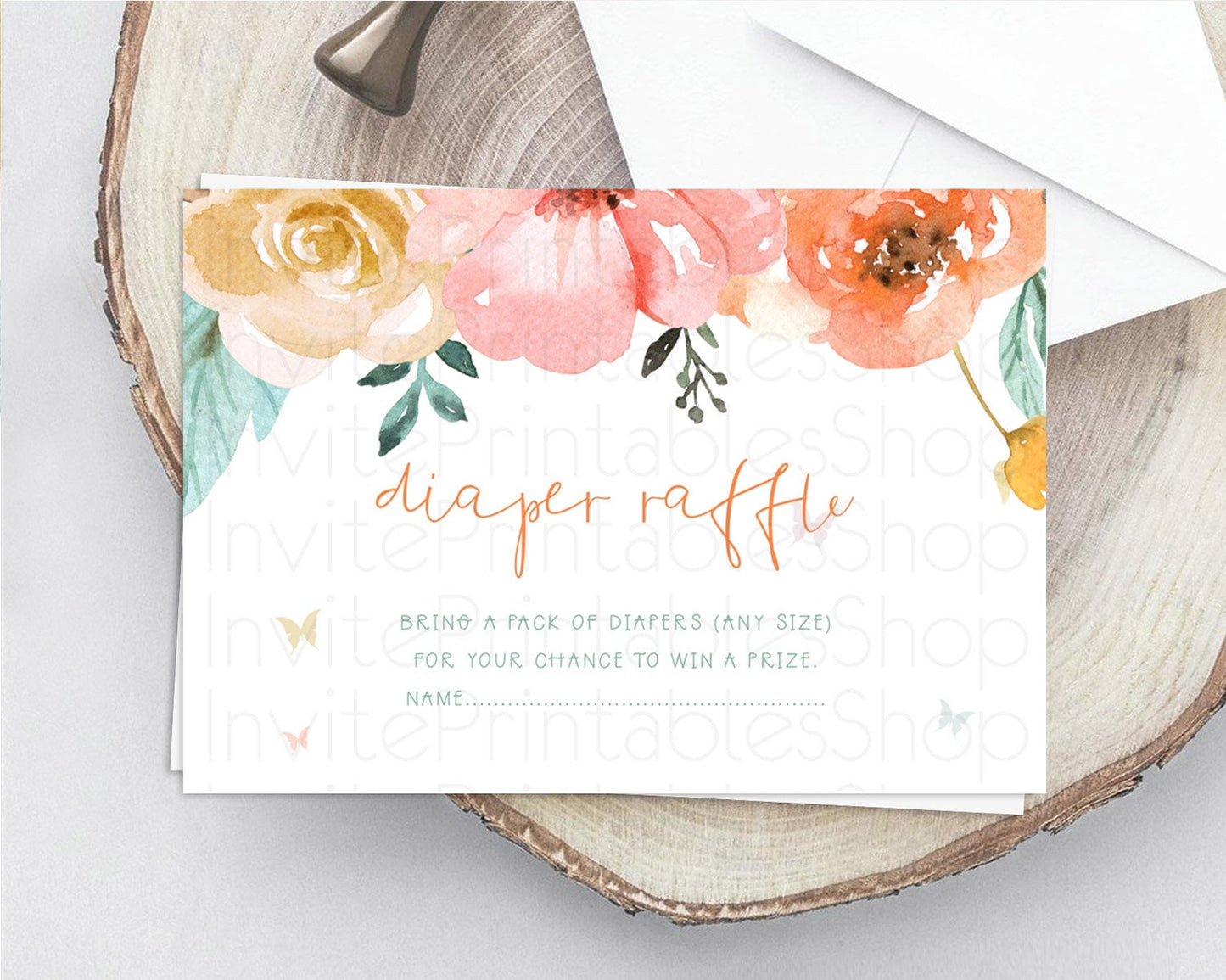 Secret Garden Diaper Raffle Card Boho Wildflower Diaper Raffle Insert Pastel Flower Garden Baby Shower Card Flower Raffle Game D10347