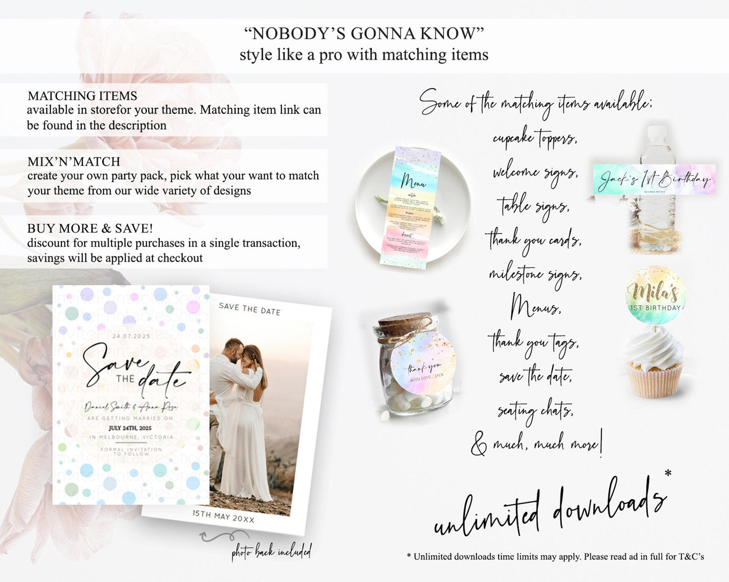 Pastel Confetti Save The Date Template Rainbow Colorful Sprinkles Party For 1st Birthday Baptism Baby Shower Wedding Bridal Shower D10135