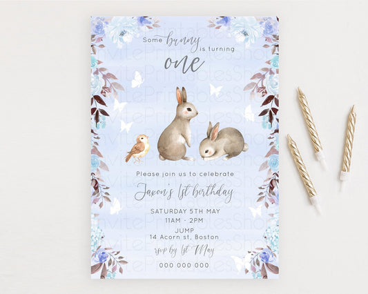 Editable Bunny Birthday Invitation Floral Bunny Invitation Pastel Bunny Invi